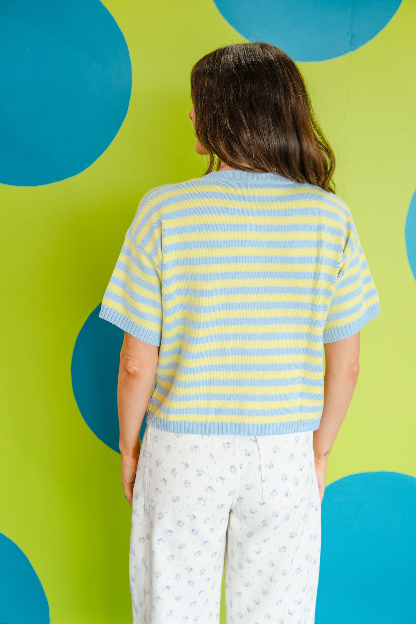 Hay There Striped Cardigan - Powder Blue + Cool Yellow