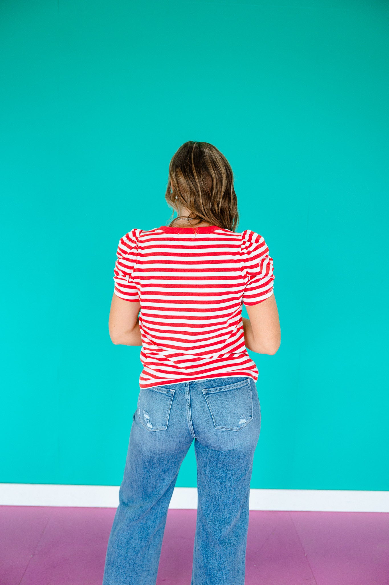Chloe Ruched Sleeve Tee - True Red