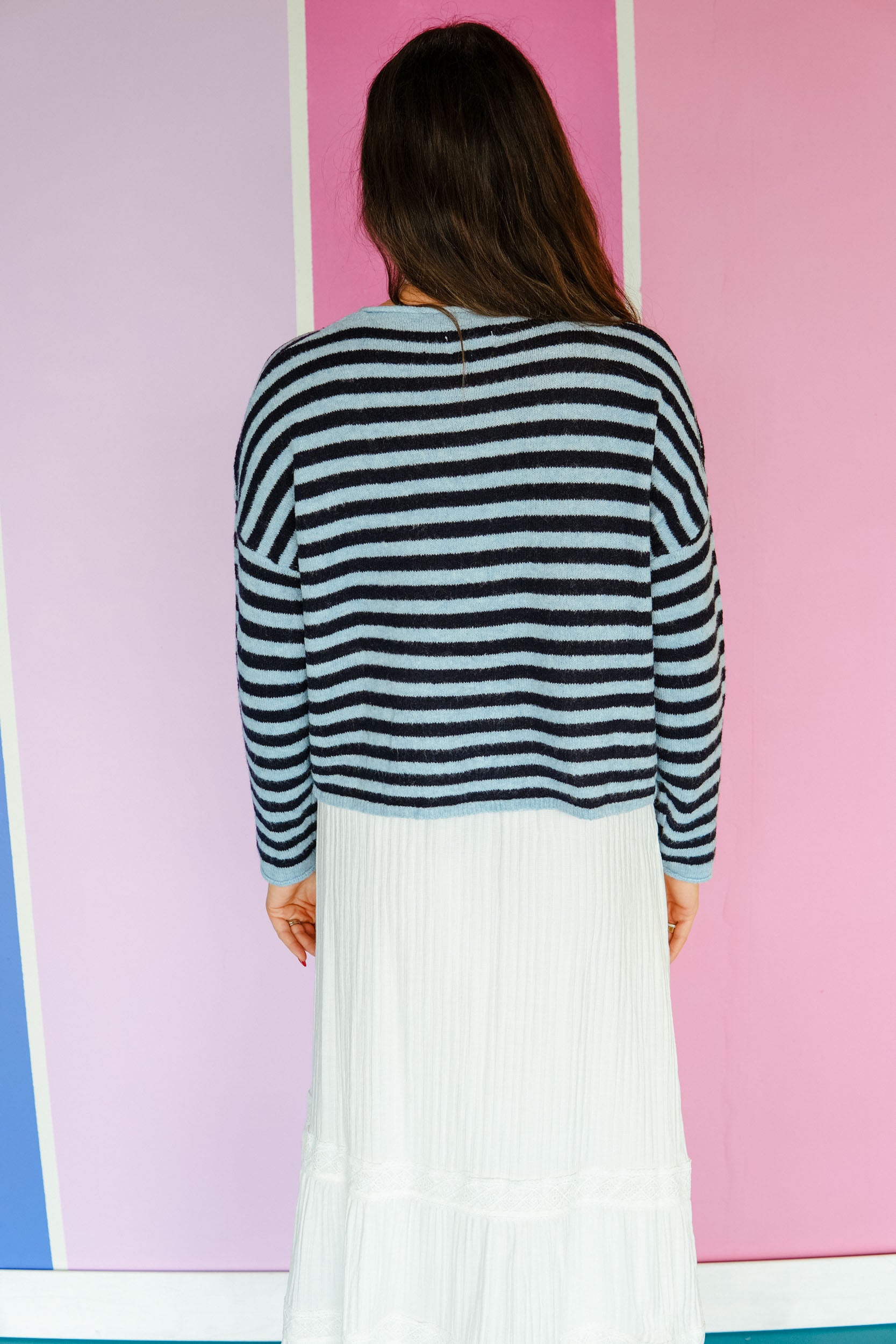 Madame Blueberry Striped Cardigan - Navy + Sky Blue