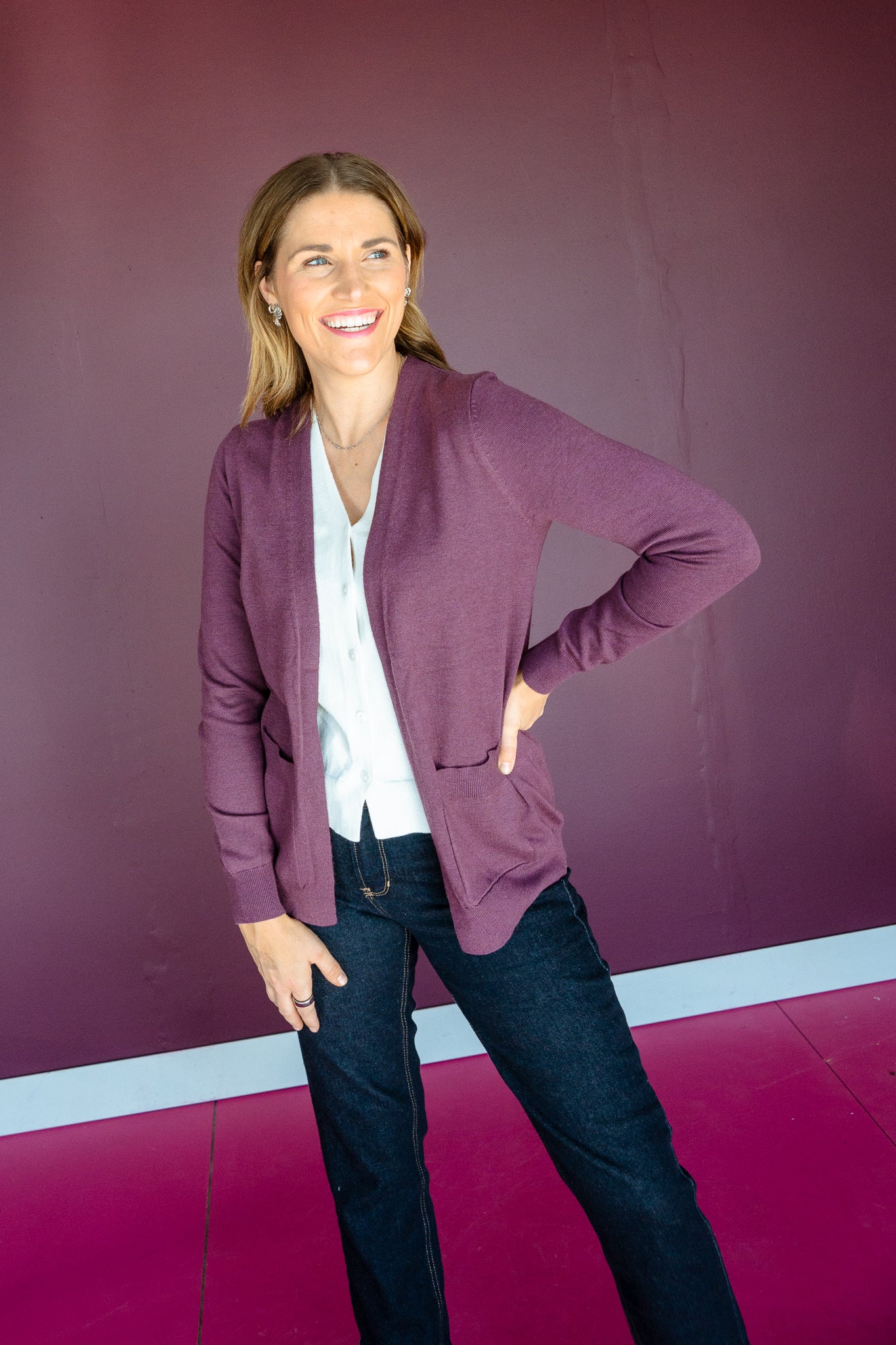 Finley Layered Cardigan - Smoked Grape + Soft White