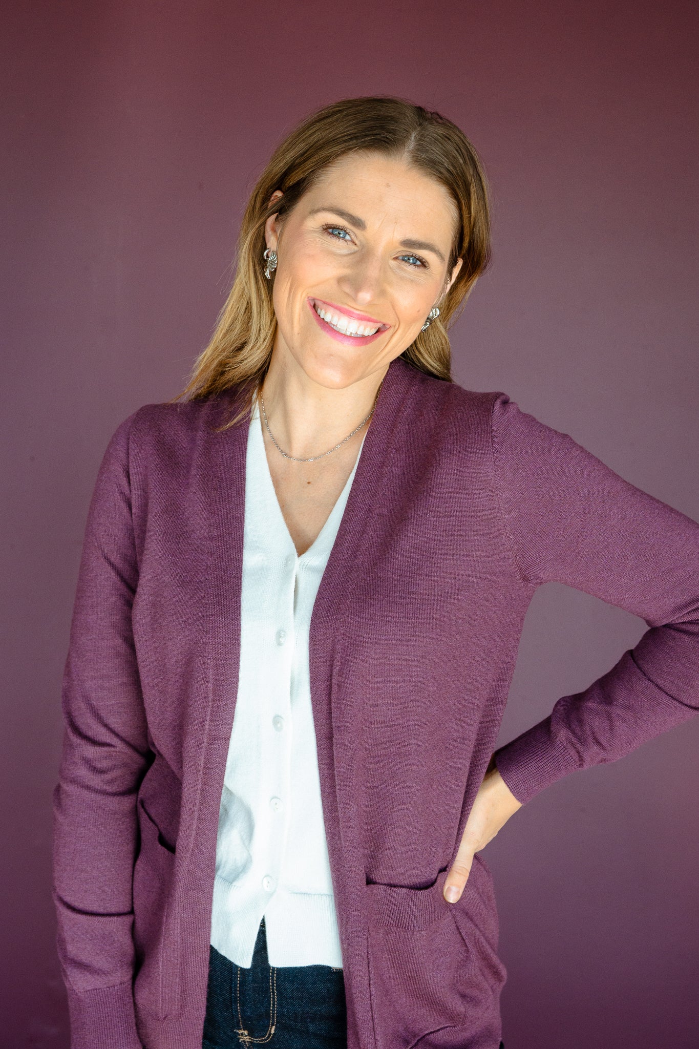 Finley Layered Cardigan - Smoked Grape + Soft White