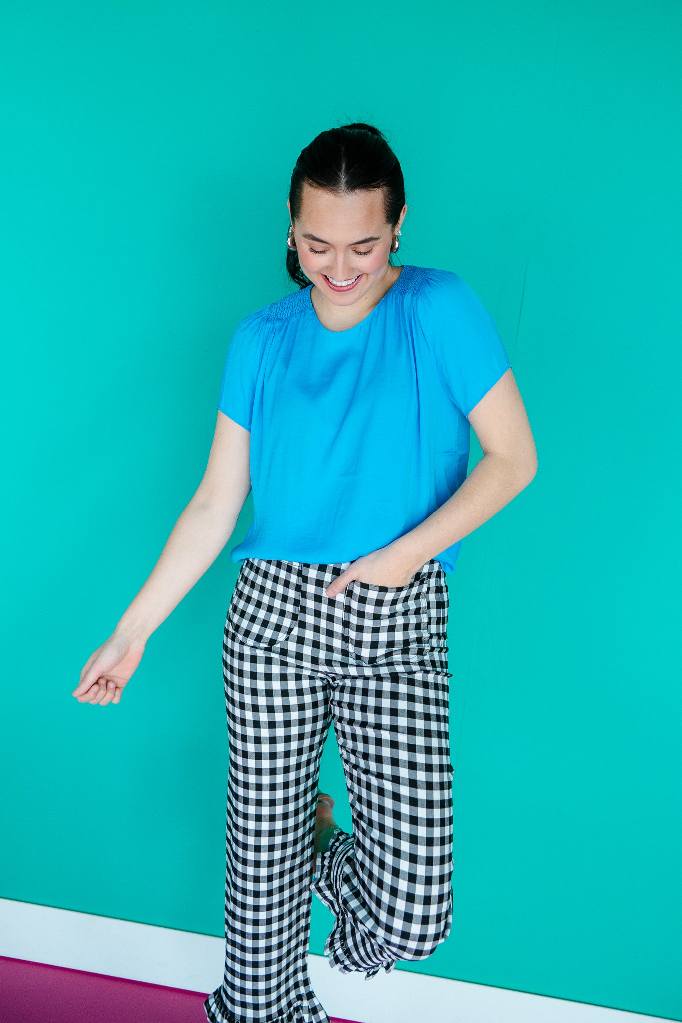 Erika Short Sleeve Blouse - Turquoise Blue