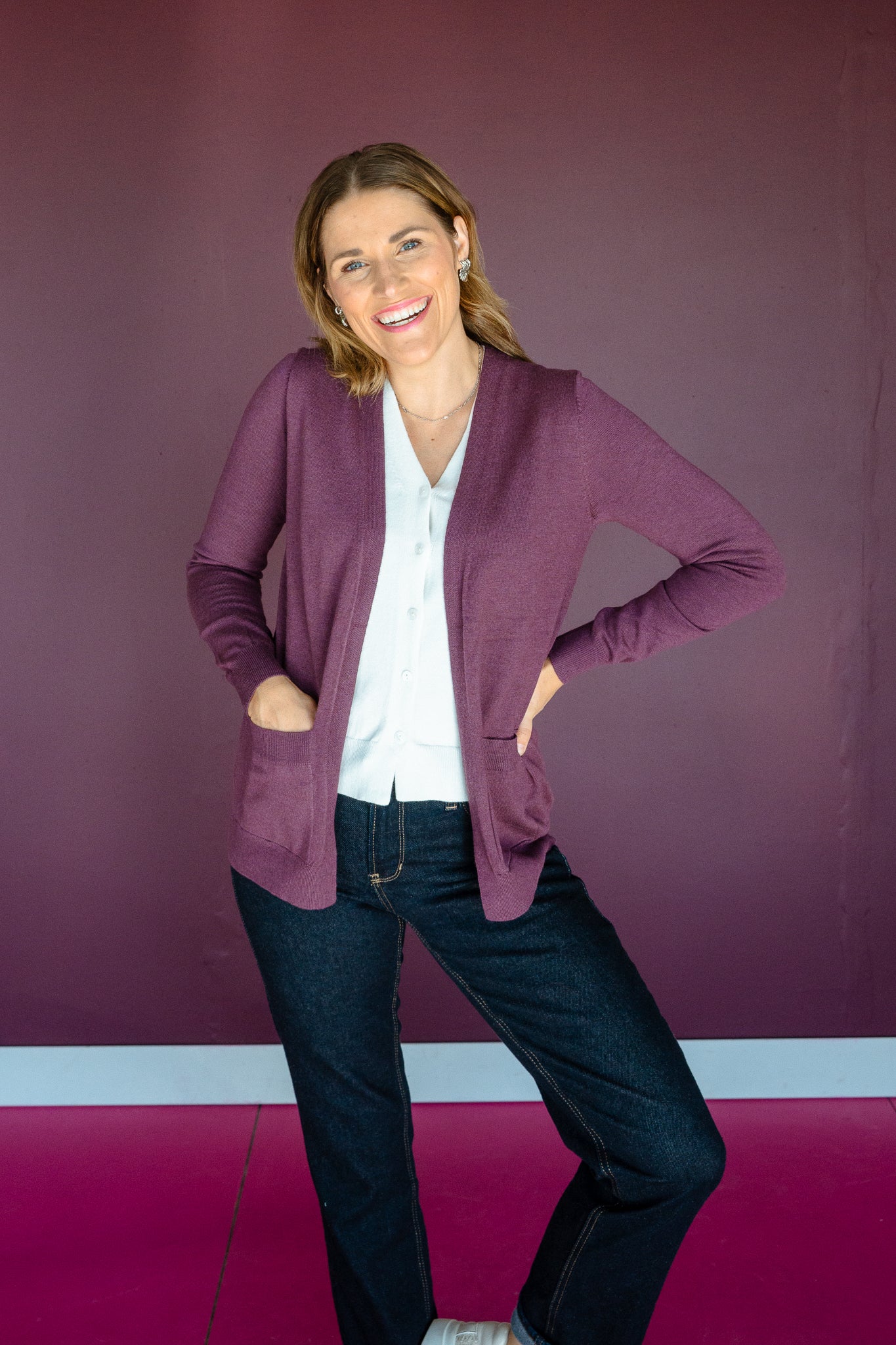 Finley Layered Cardigan - Smoked Grape + Soft White