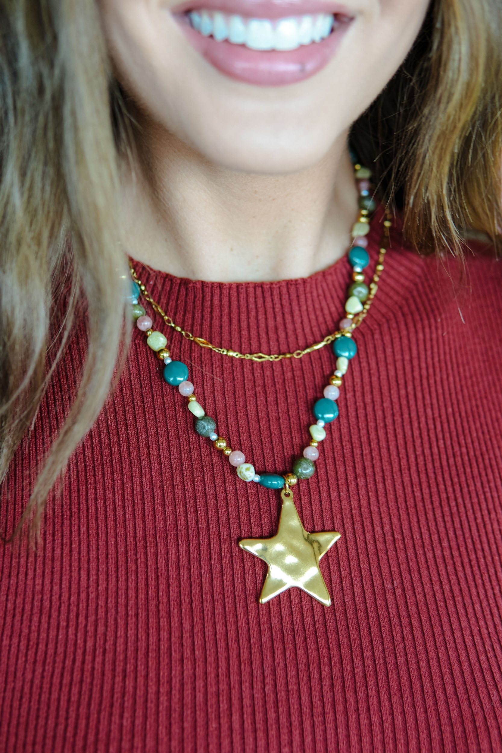 Harvest Sky Star Layered Necklace - Gold + Multi