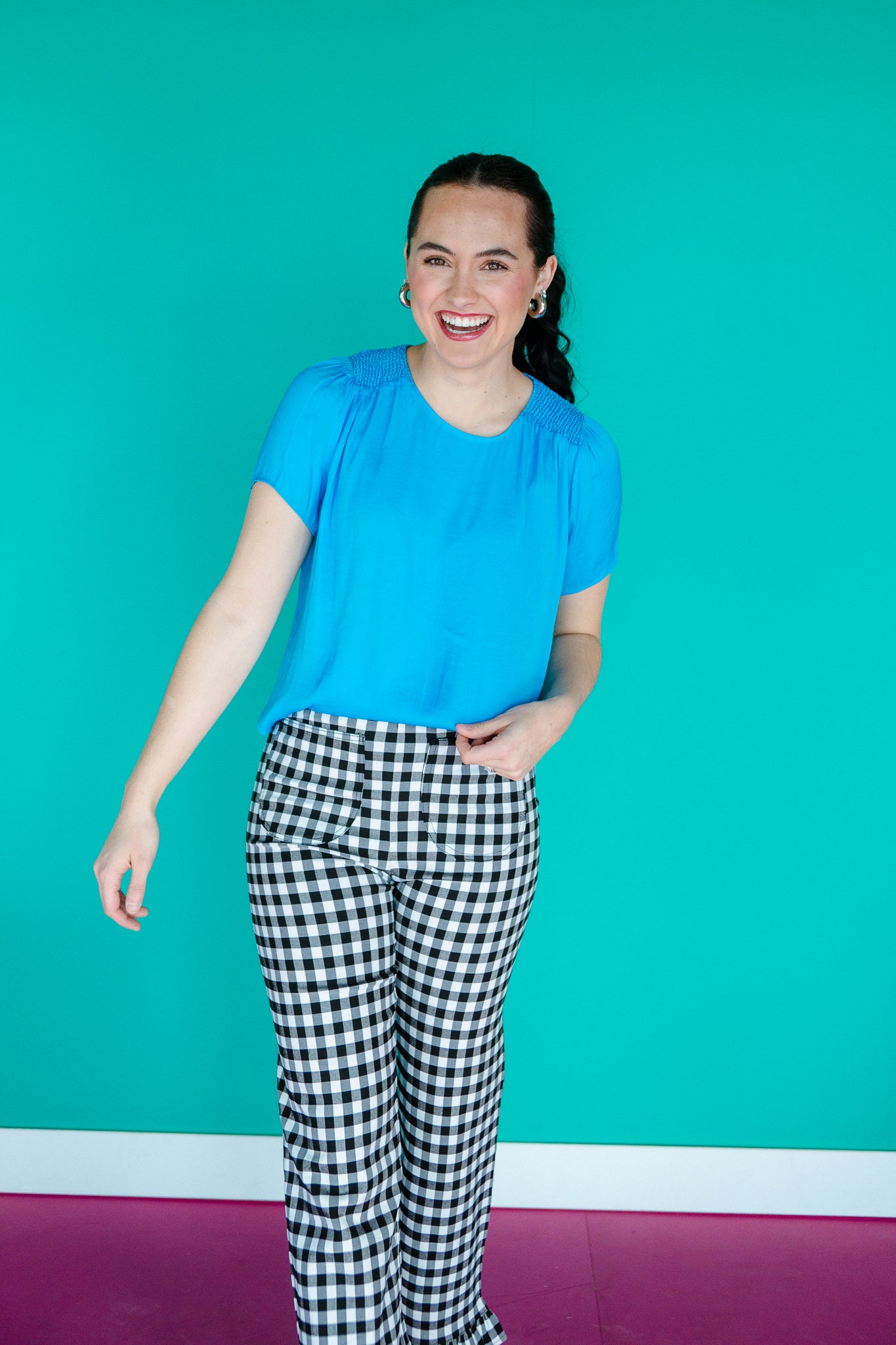 Erika Short Sleeve Blouse - Turquoise Blue