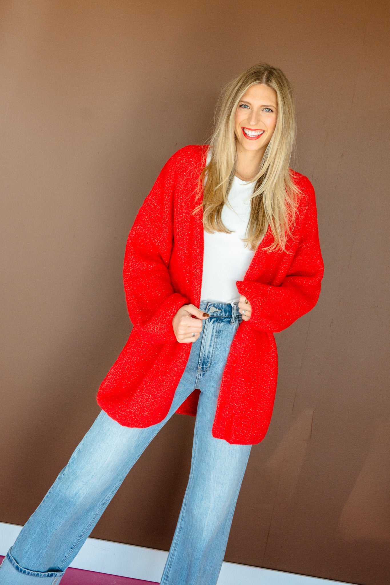 Charlie Oversized Cardigan - Warm Red