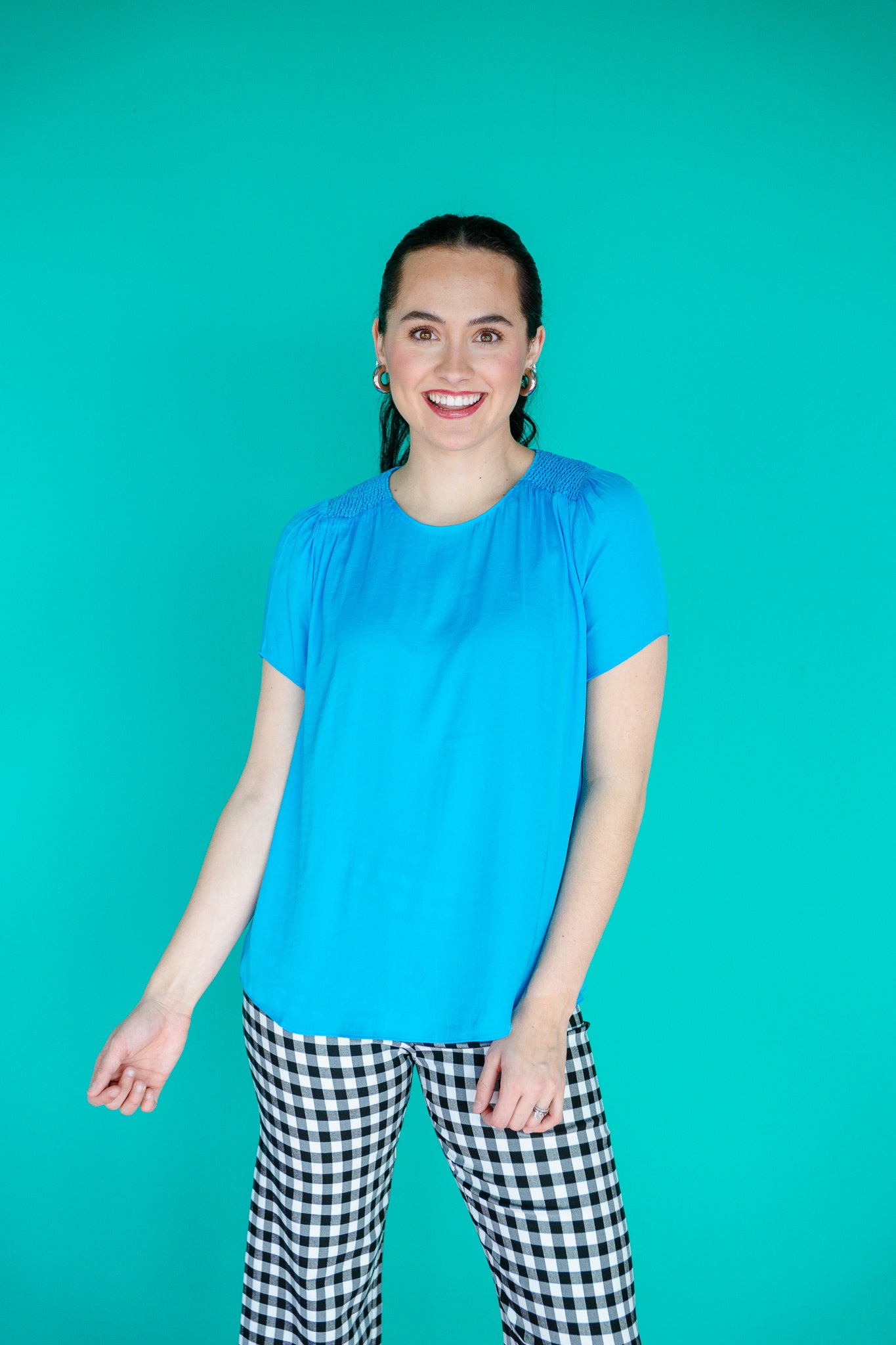 Erika Short Sleeve Blouse - Turquoise Blue