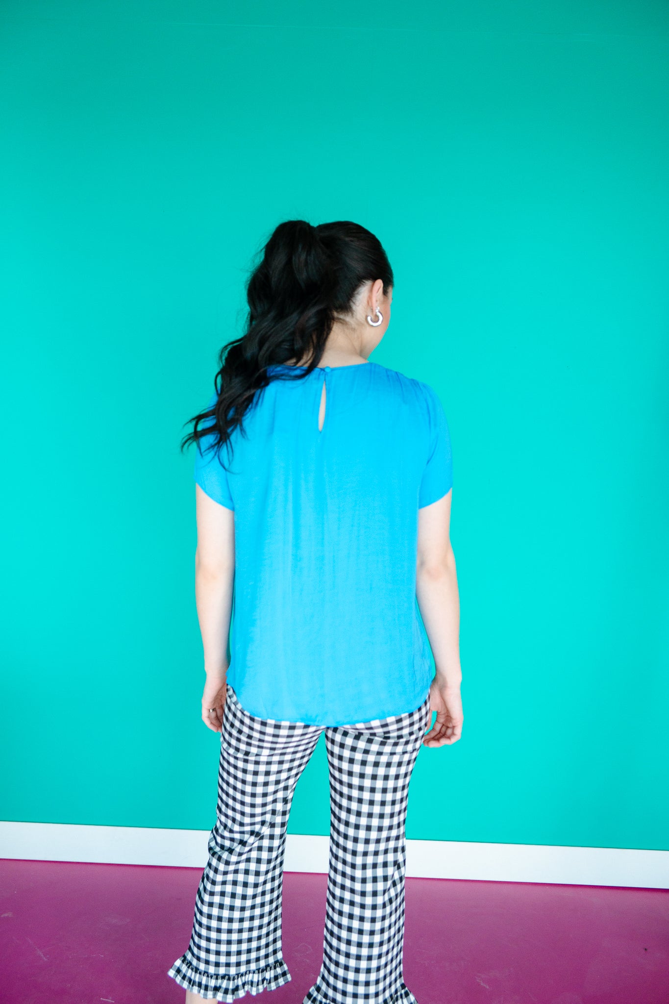 Erika Short Sleeve Blouse - Turquoise Blue