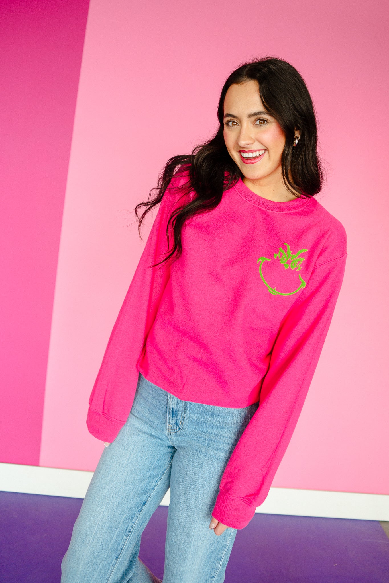 You're A Mean One Graphic Crewneck - Raspberry