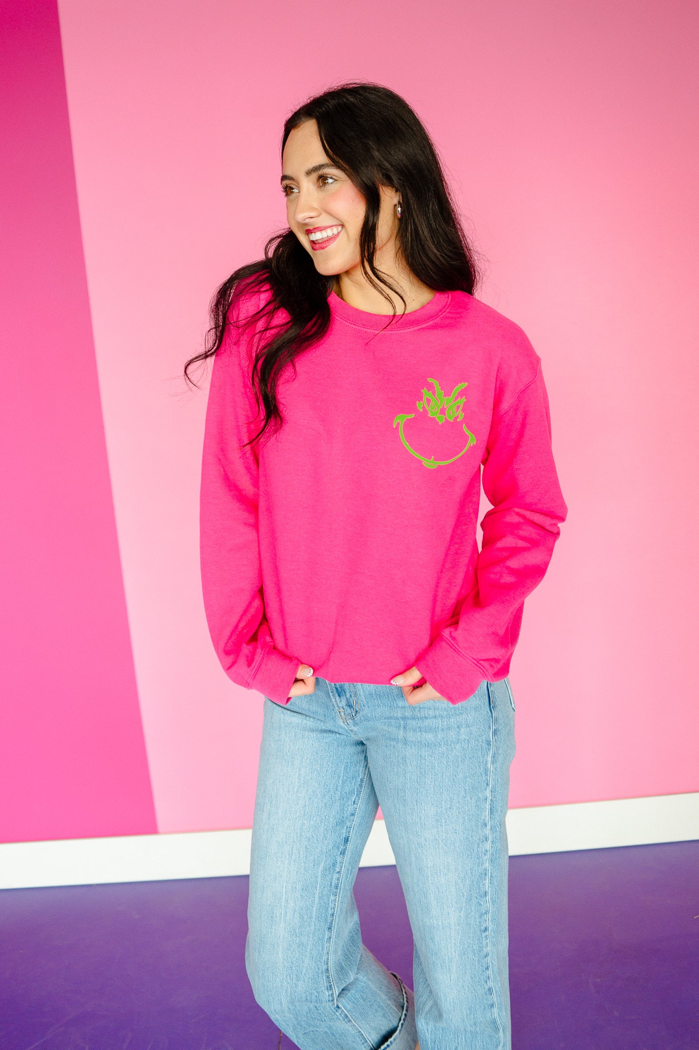 You're A Mean One Graphic Crewneck - Raspberry