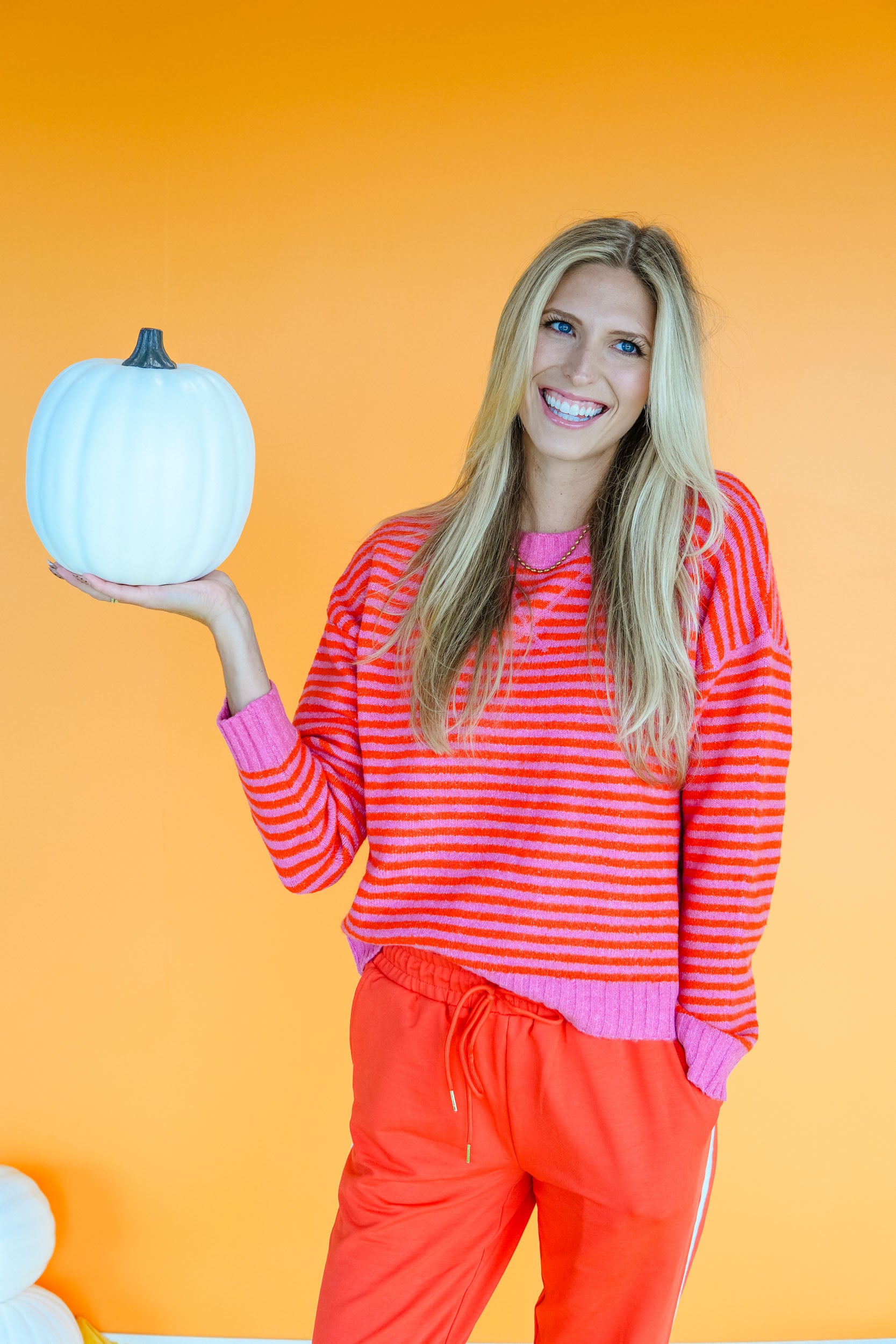 Hayride Honey Striped Sweater - Warm Pink + Orange