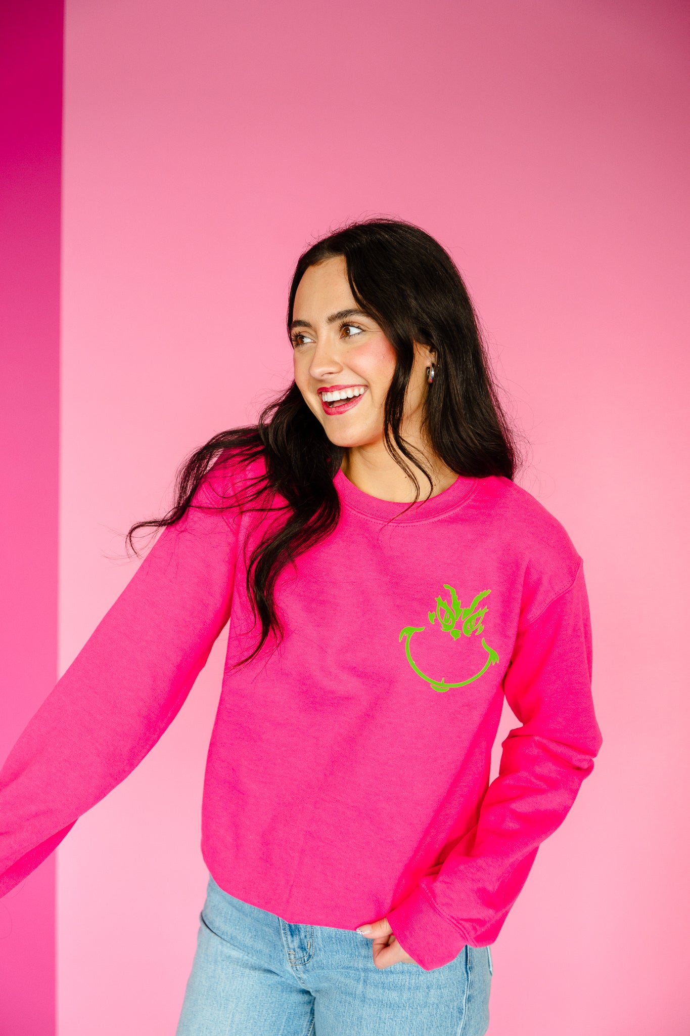 You're A Mean One Graphic Crewneck - Raspberry