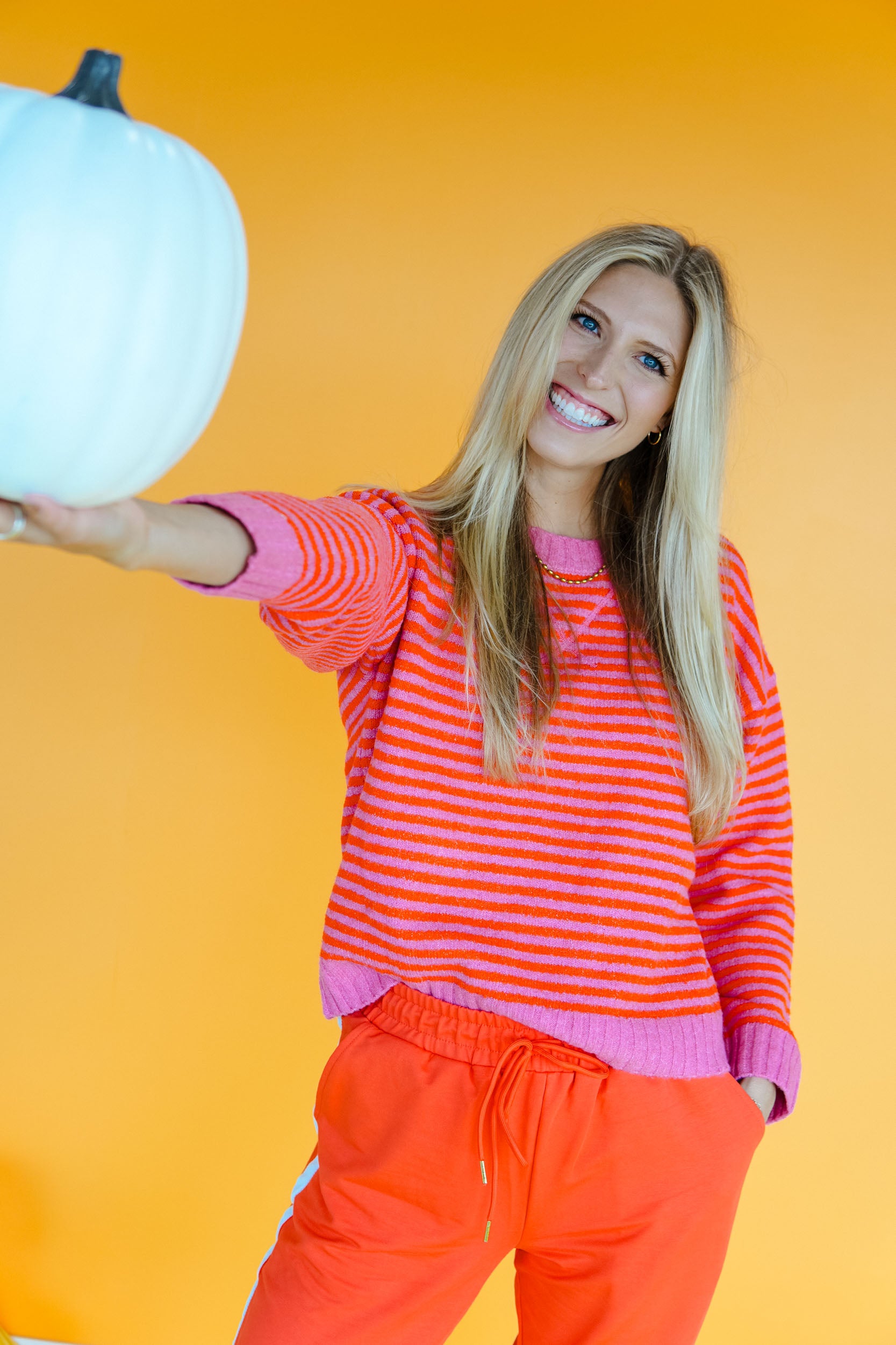 Hayride Honey Striped Sweater - Warm Pink + Orange