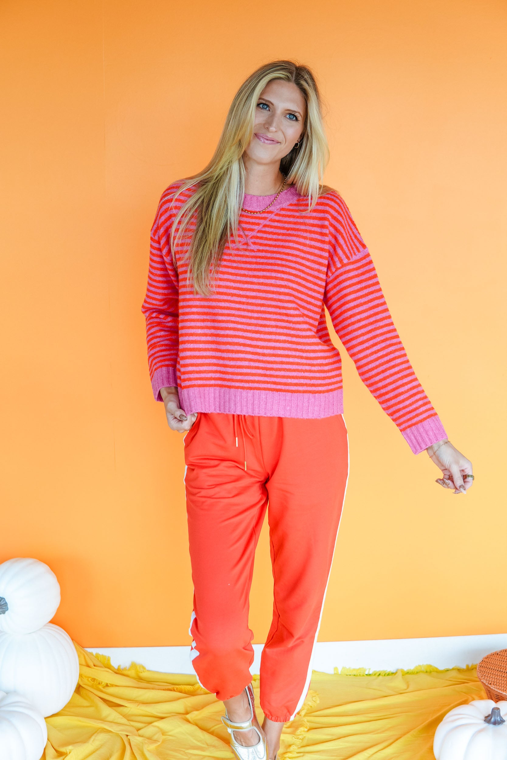 Hayride Honey Striped Sweater - Warm Pink + Orange