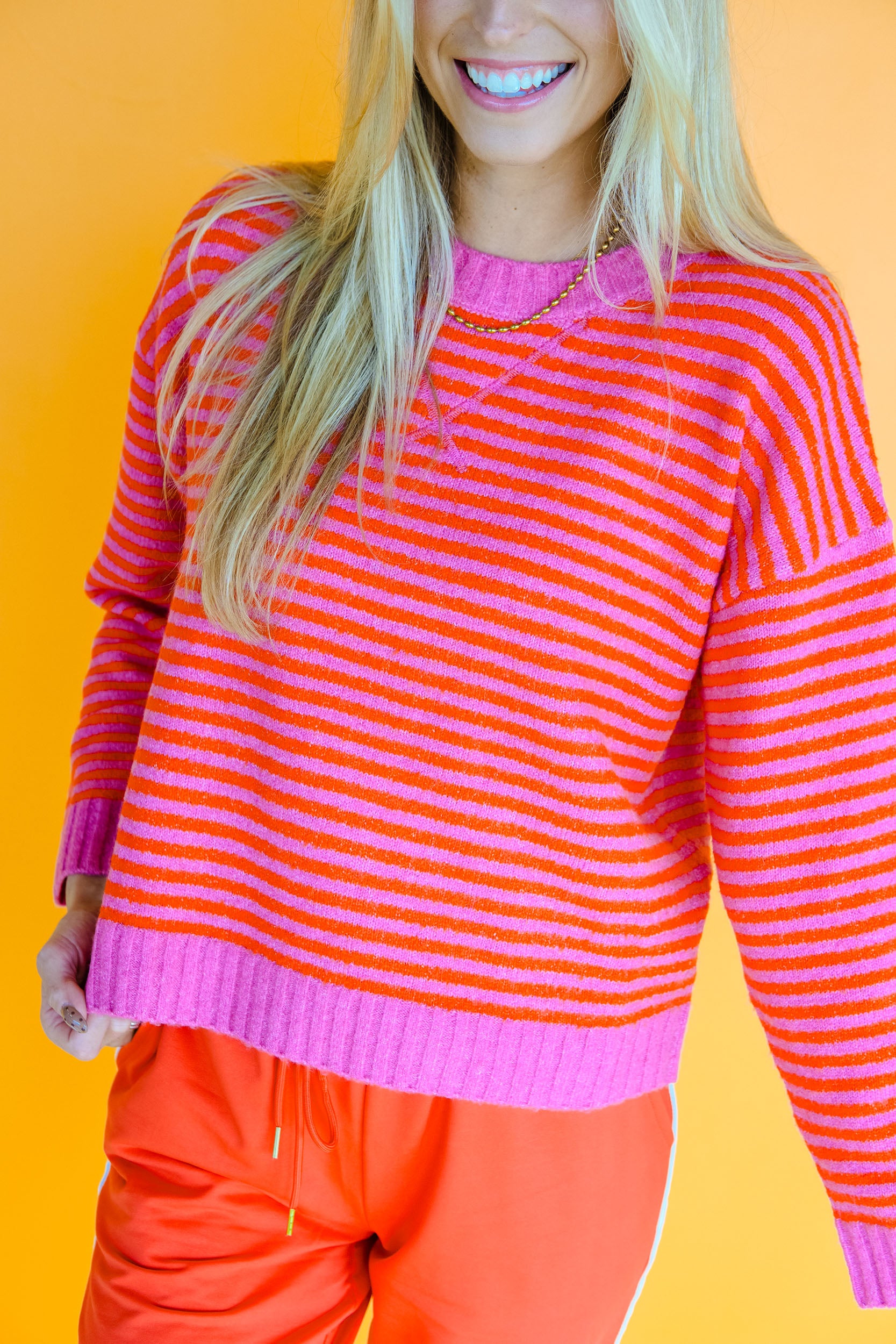 Hayride Honey Striped Sweater - Warm Pink + Orange