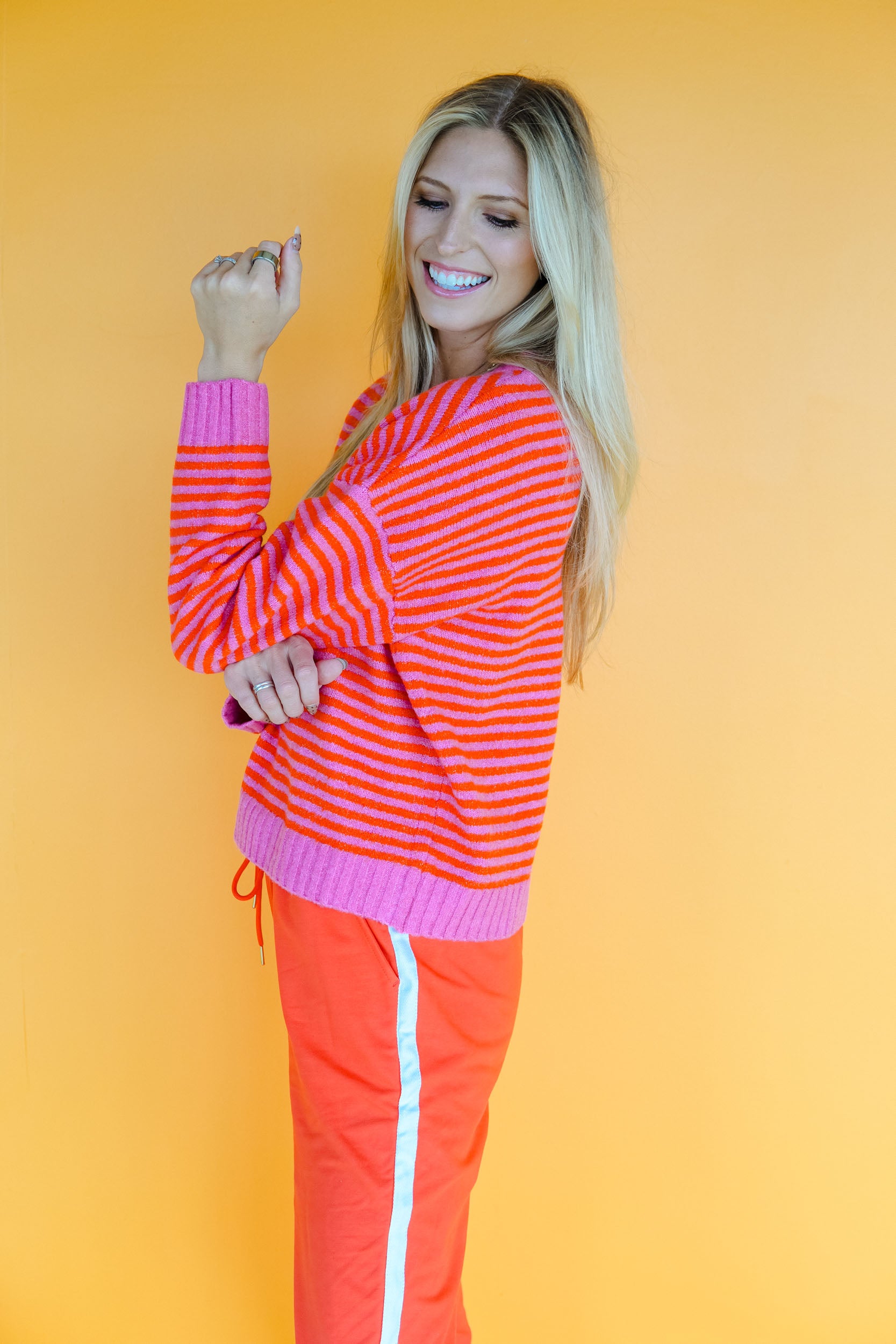 Hayride Honey Striped Sweater - Warm Pink + Orange