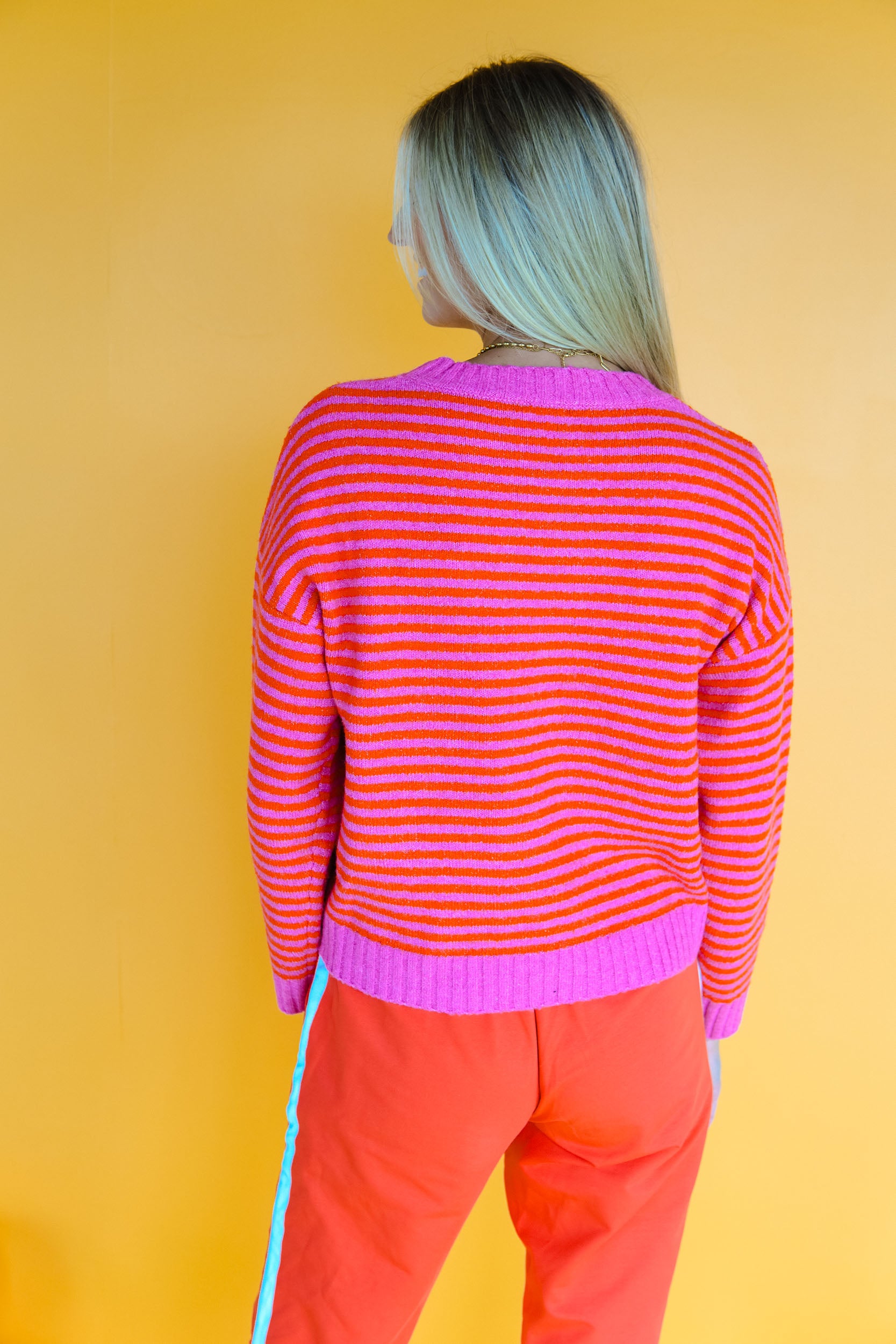 Hayride Honey Striped Sweater - Warm Pink + Orange