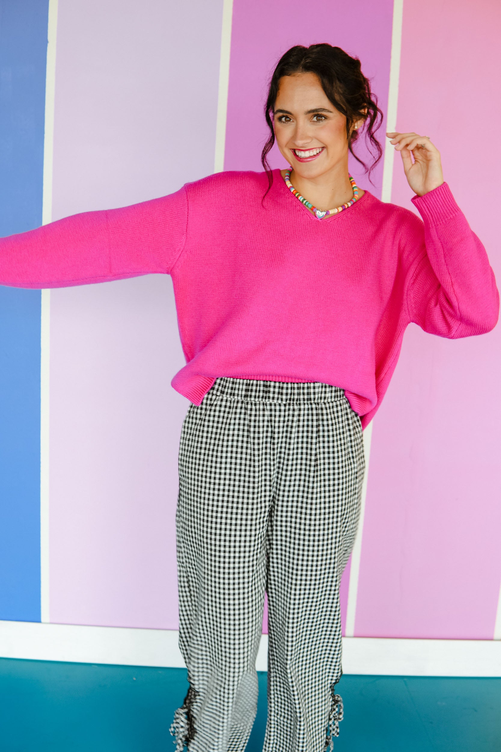 Honeycrisp V-neck Sweater - Fuchsia