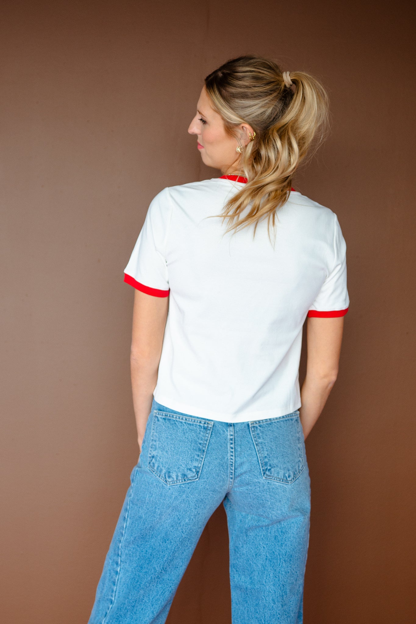 Zoey Basic Tee - Cream + True Red
