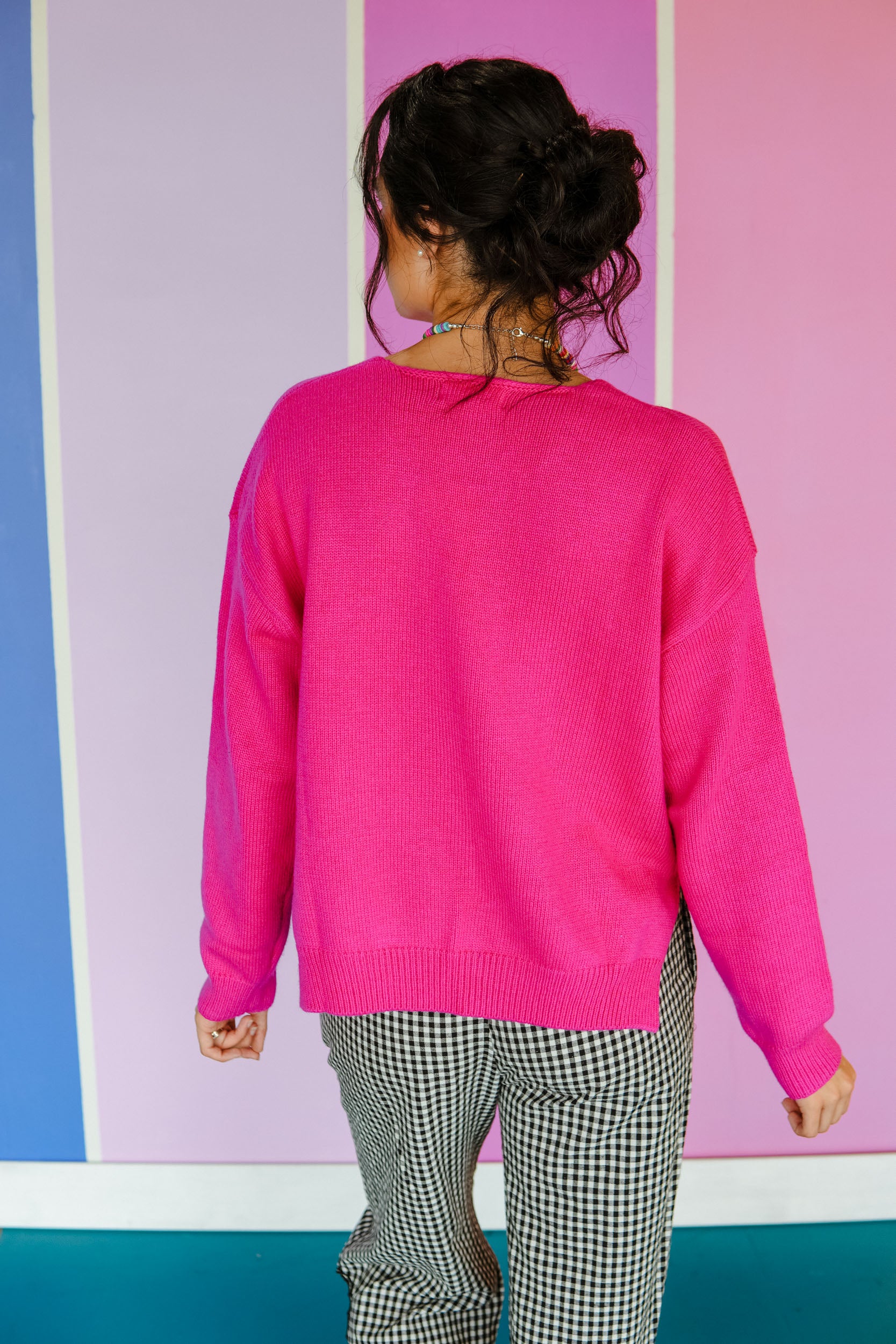 Honeycrisp V-neck Sweater - Fuchsia