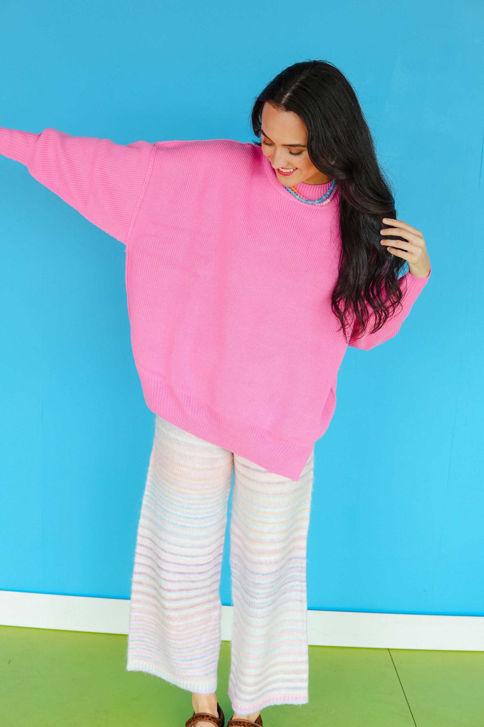 Stylish Bandit Oversized Sweater - Shocking Pink