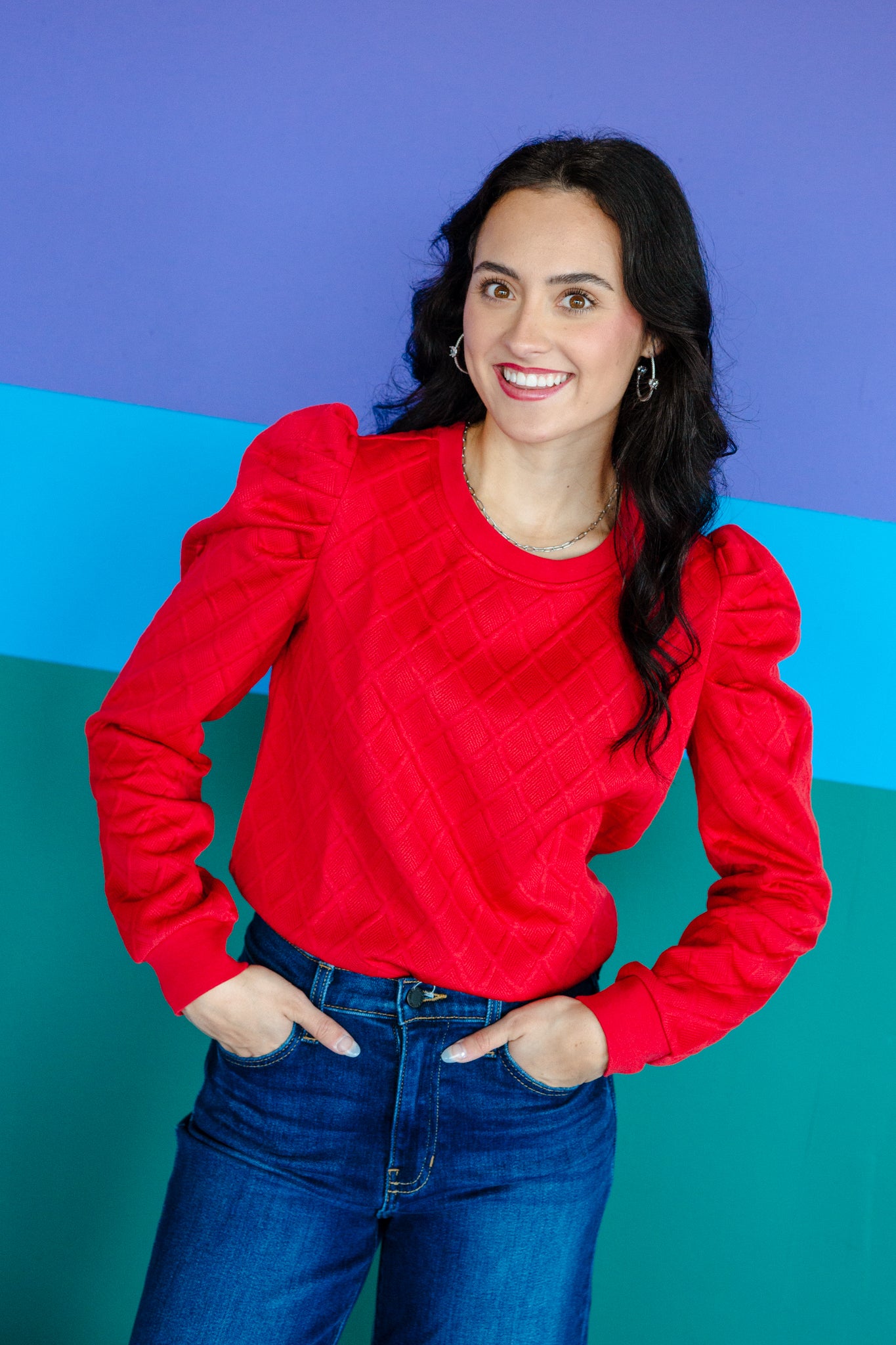 [Ellevate Basics] Phoebe Textured Puff Sleeve Top