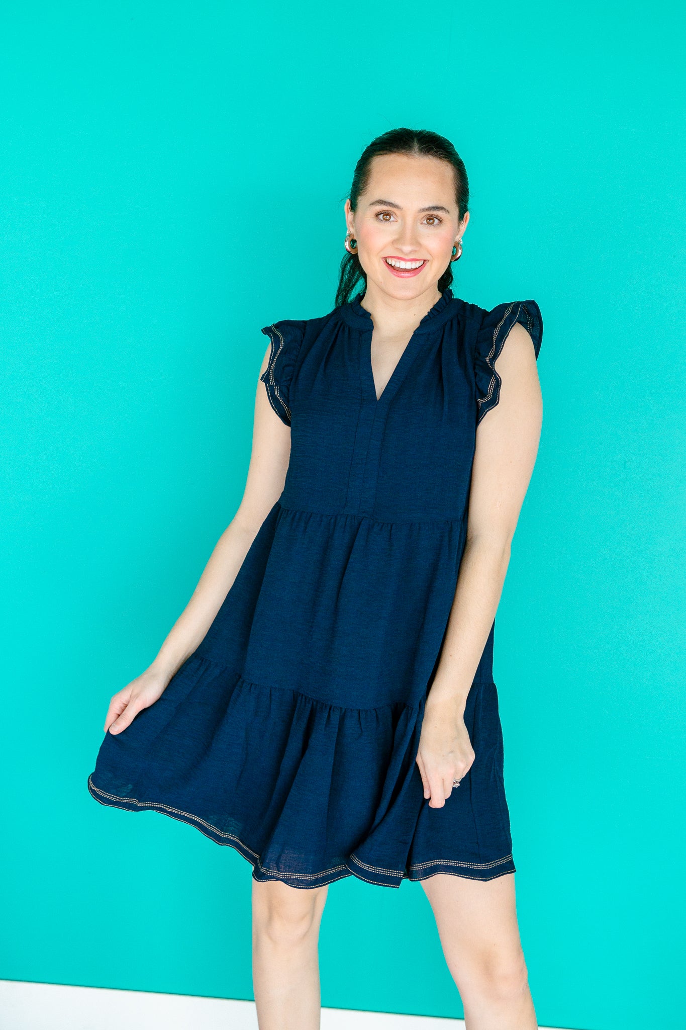 Caren Tiered Mini Dress - Dark Navy