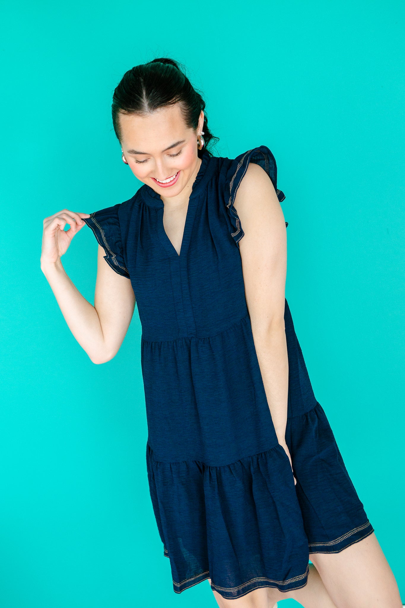 Caren Tiered Mini Dress - Dark Navy