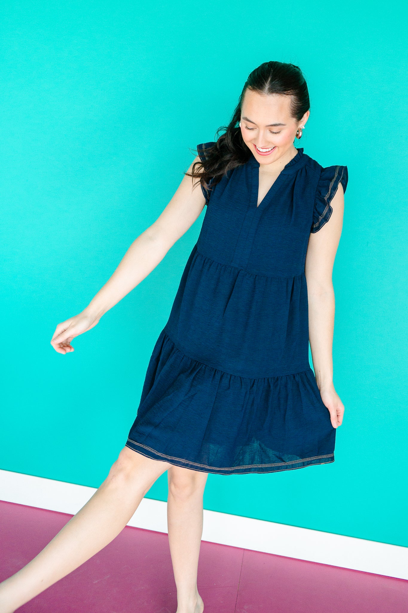 Caren Tiered Mini Dress - Dark Navy