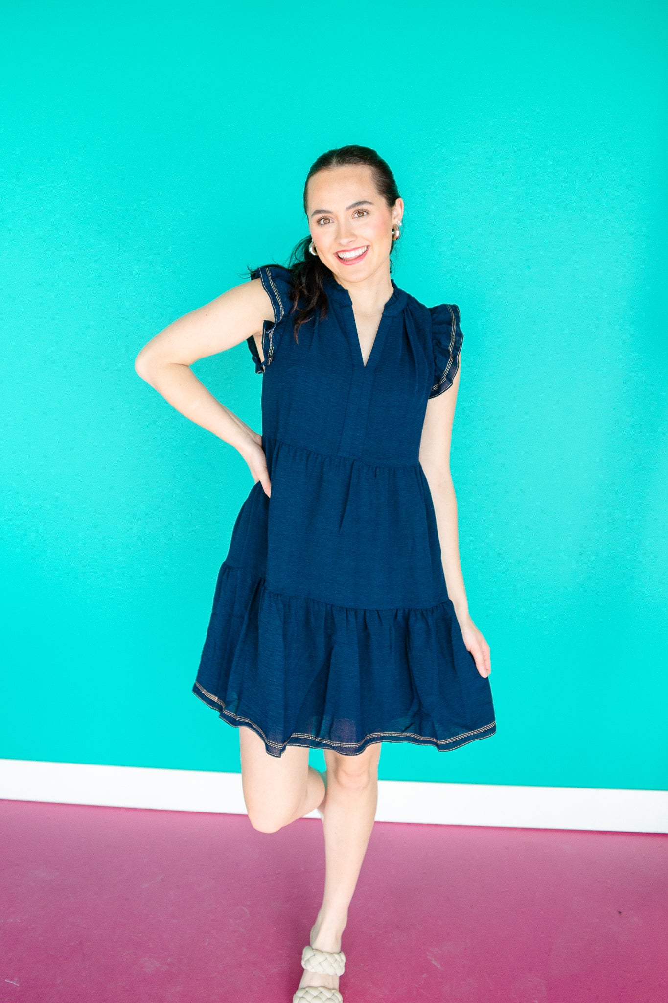 Caren Tiered Mini Dress - Dark Navy