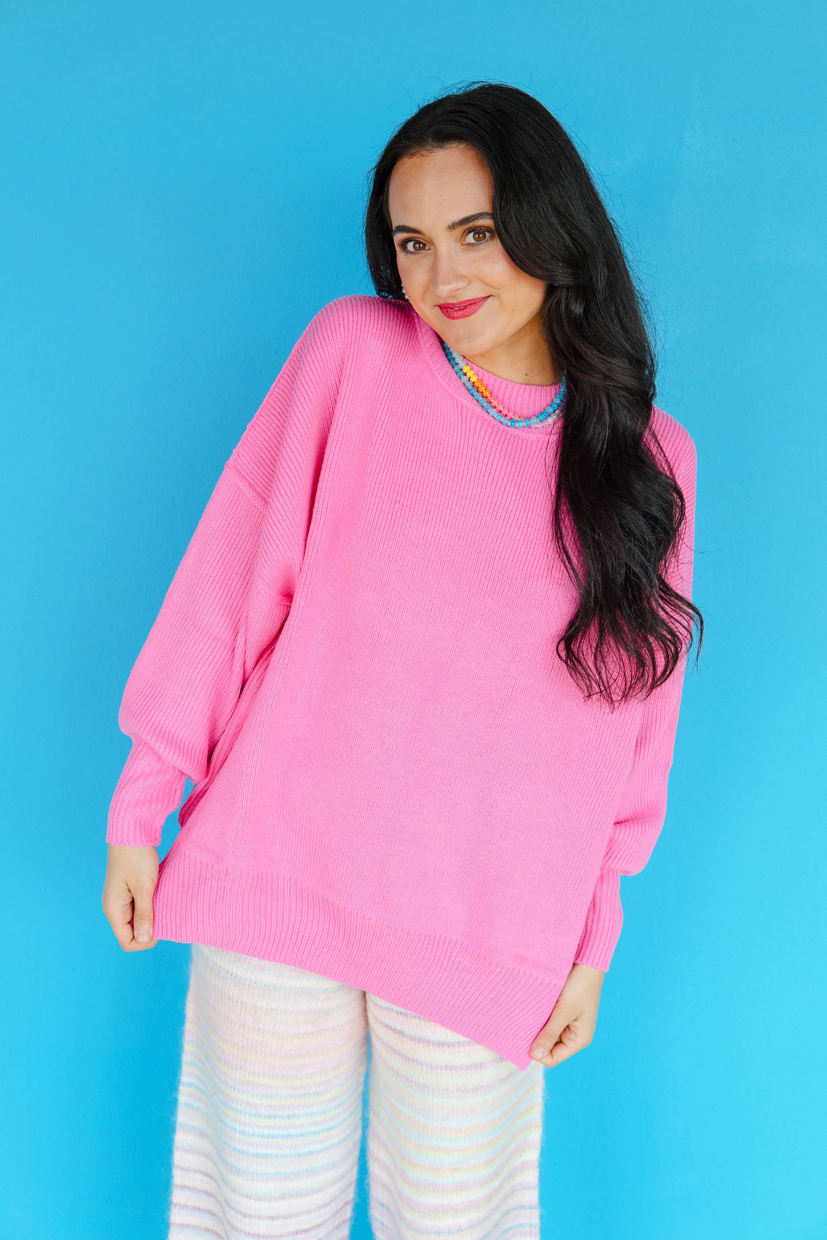 Stylish Bandit Oversized Sweater - Shocking Pink