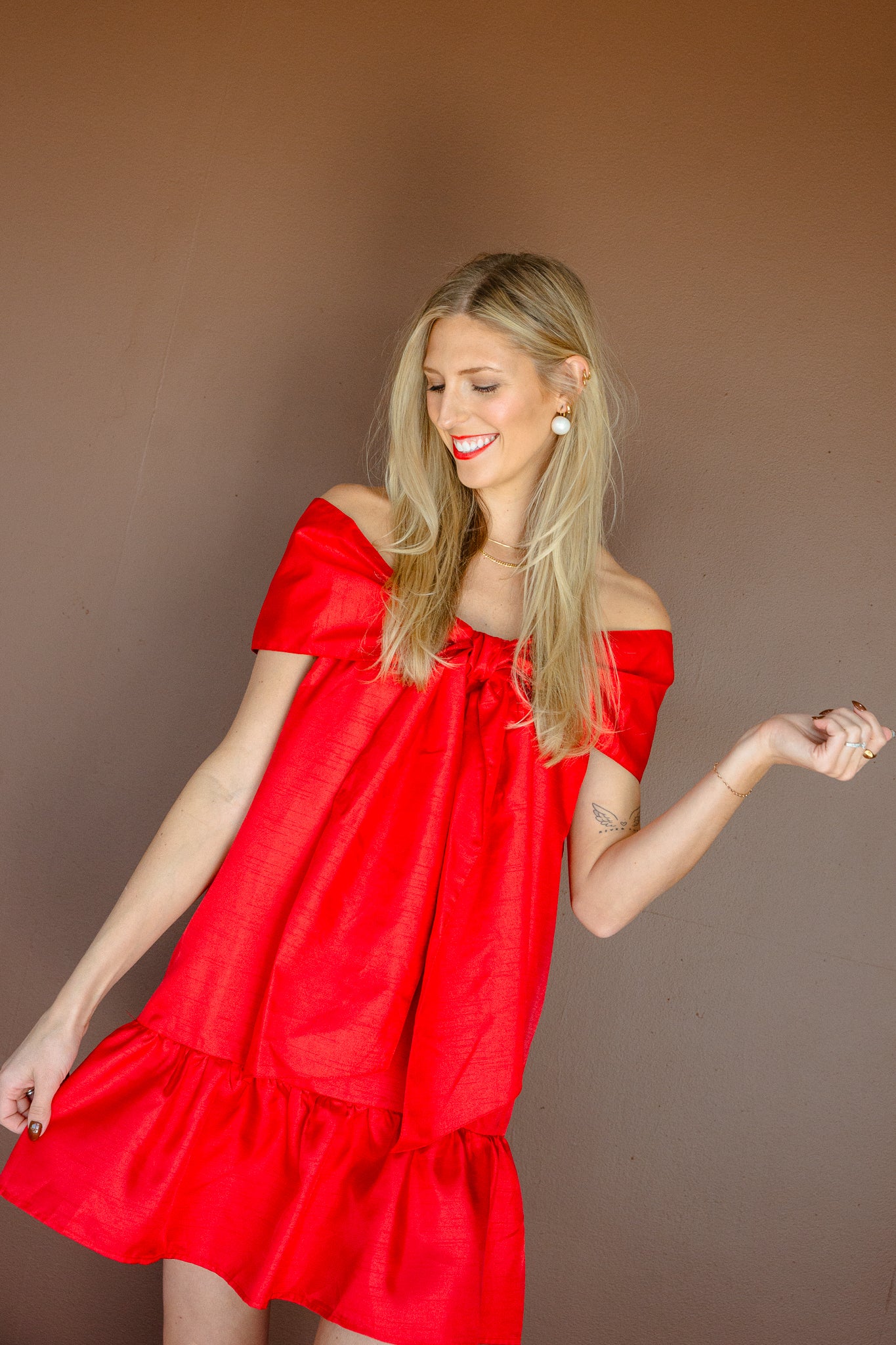 Mandy Off-The-Shoulder Mini Dress - True Red