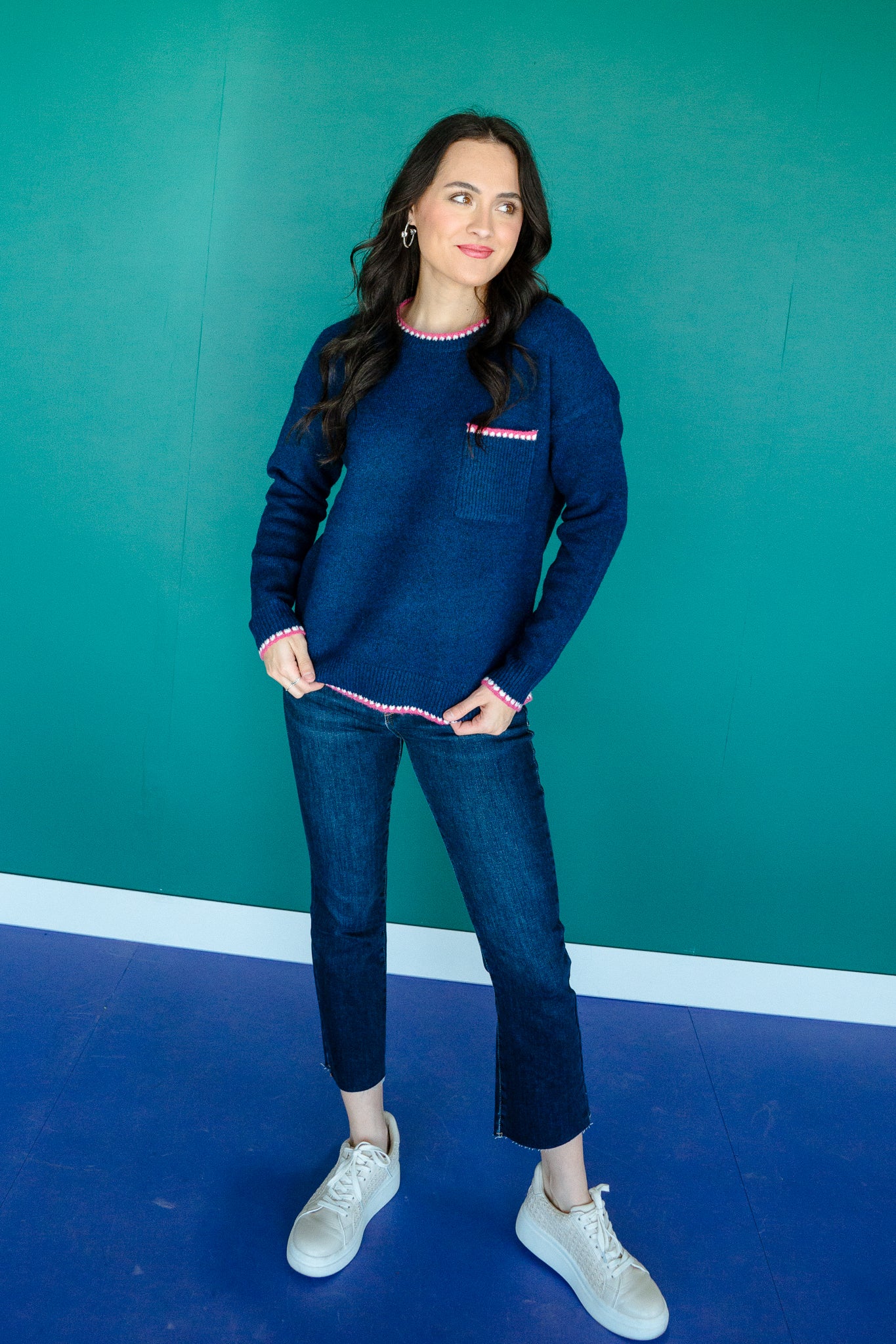 Nevaeh Sweater - Navy + Raspberry