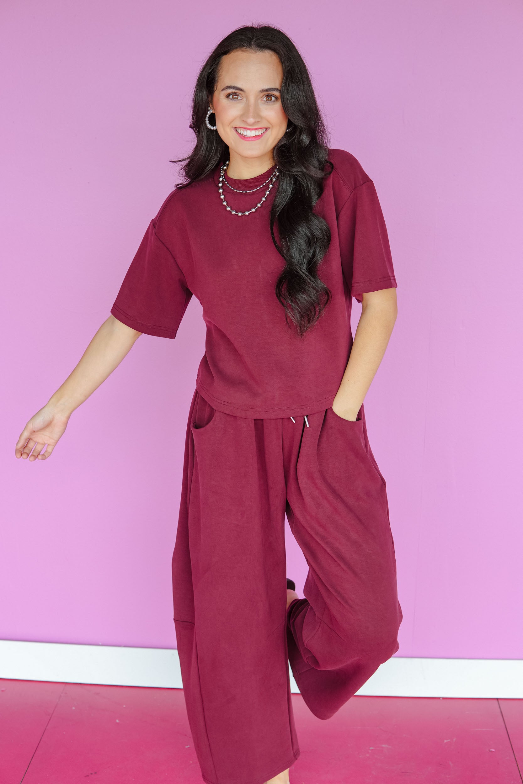 Greer Short Sleeve Tee - Burgundy