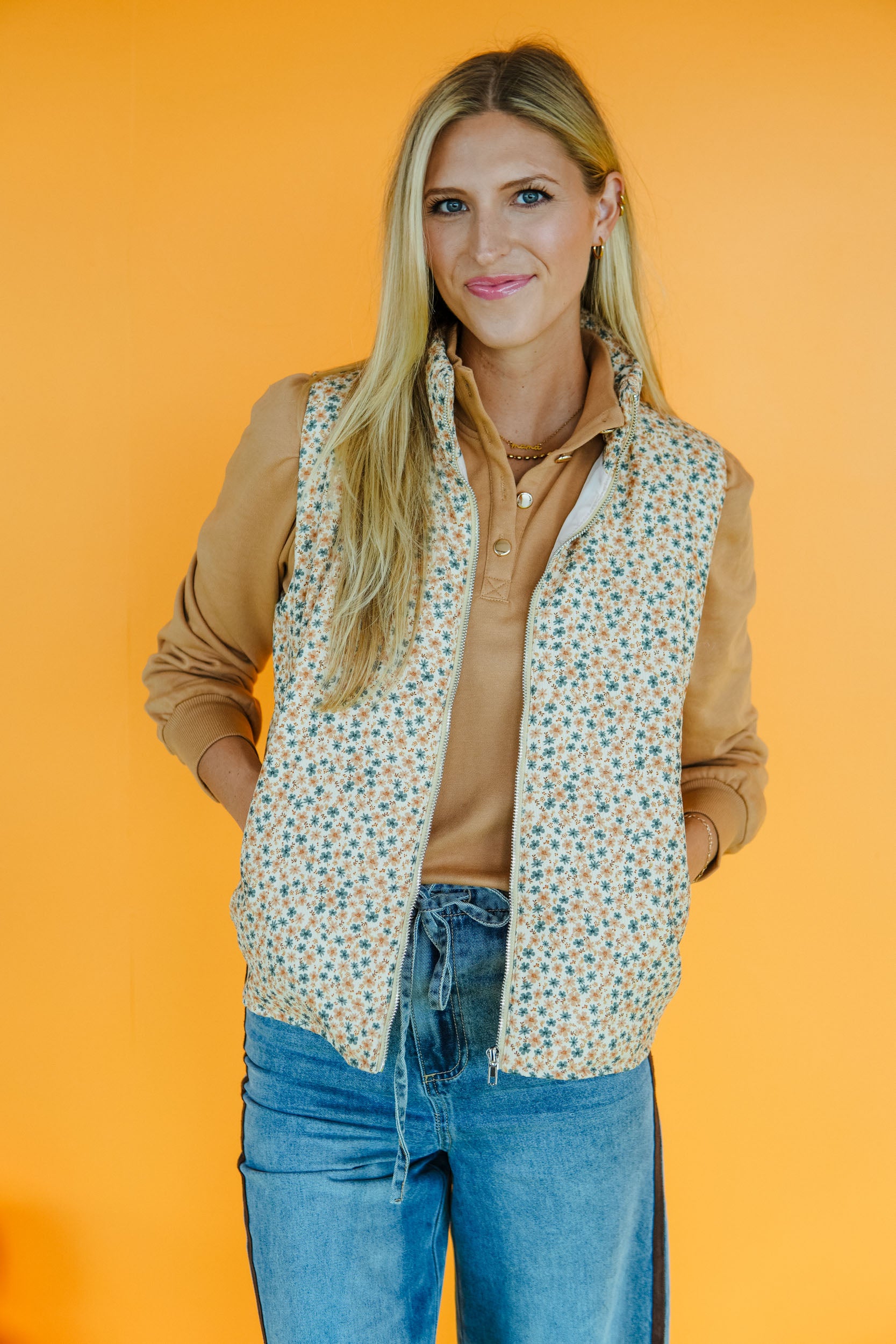 Gourd Vibes Only Corduroy Floral Vest - Cream Multi