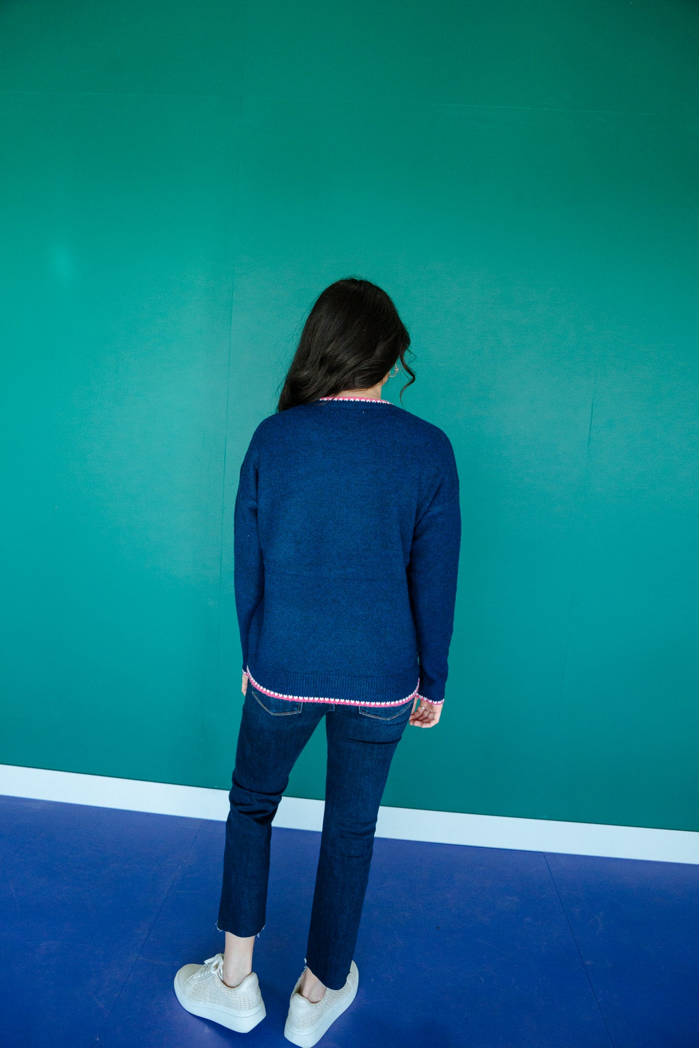 Nevaeh Sweater - Navy + Raspberry