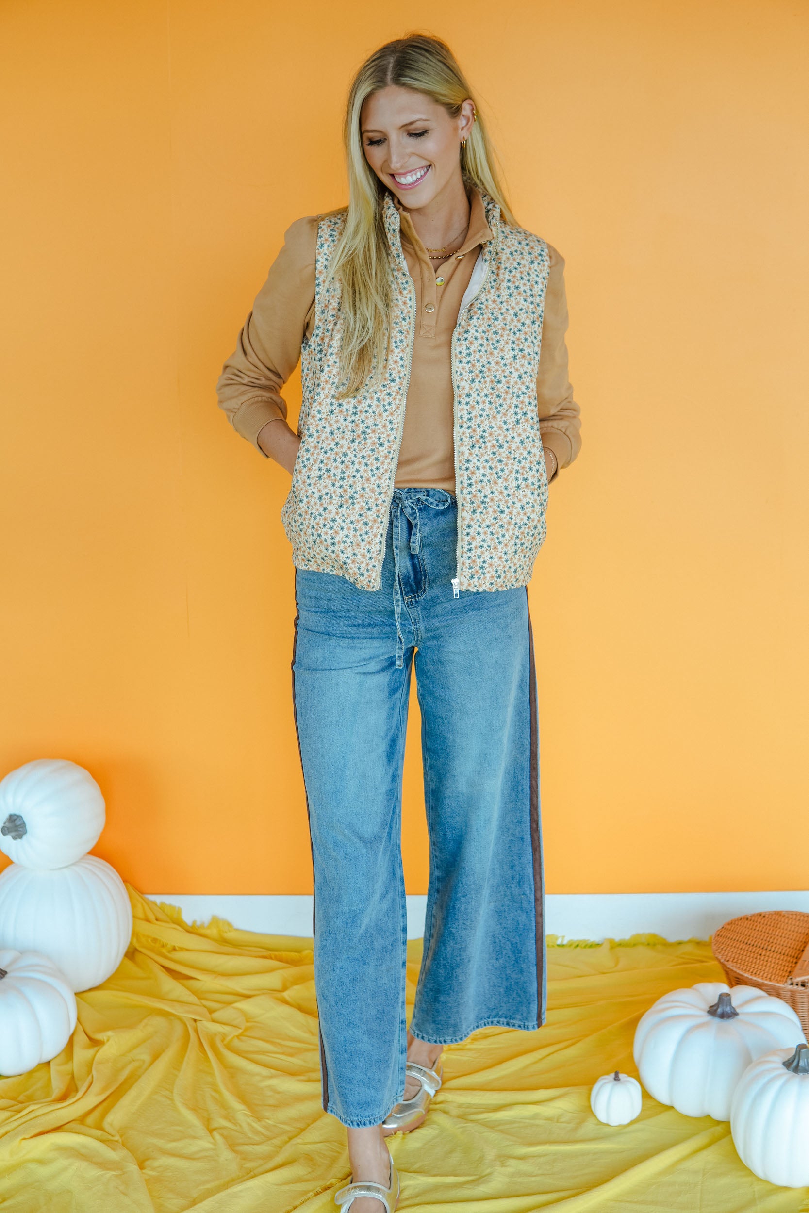 Gourd Vibes Only Corduroy Floral Vest - Cream Multi