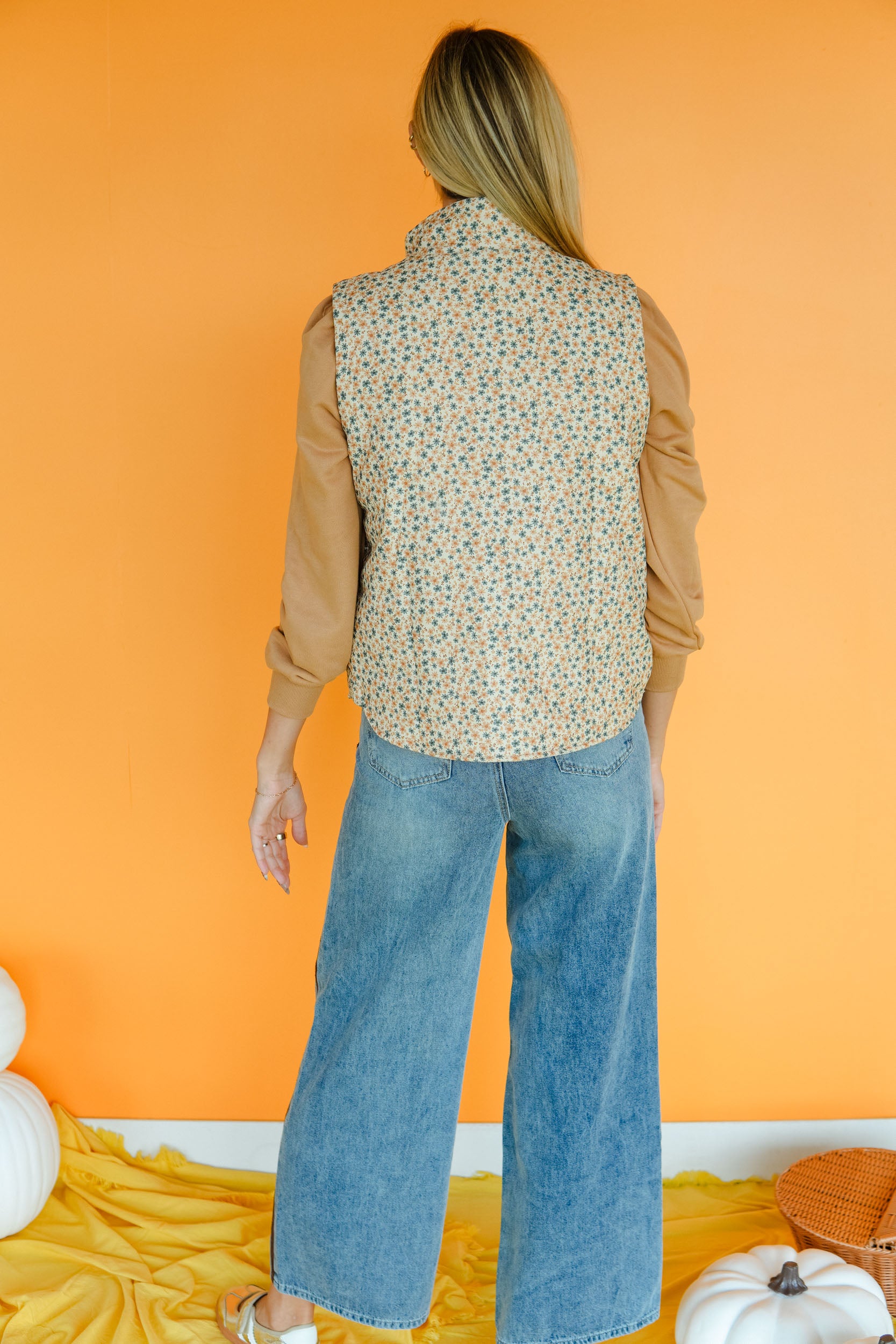 Gourd Vibes Only Corduroy Floral Vest - Cream Multi