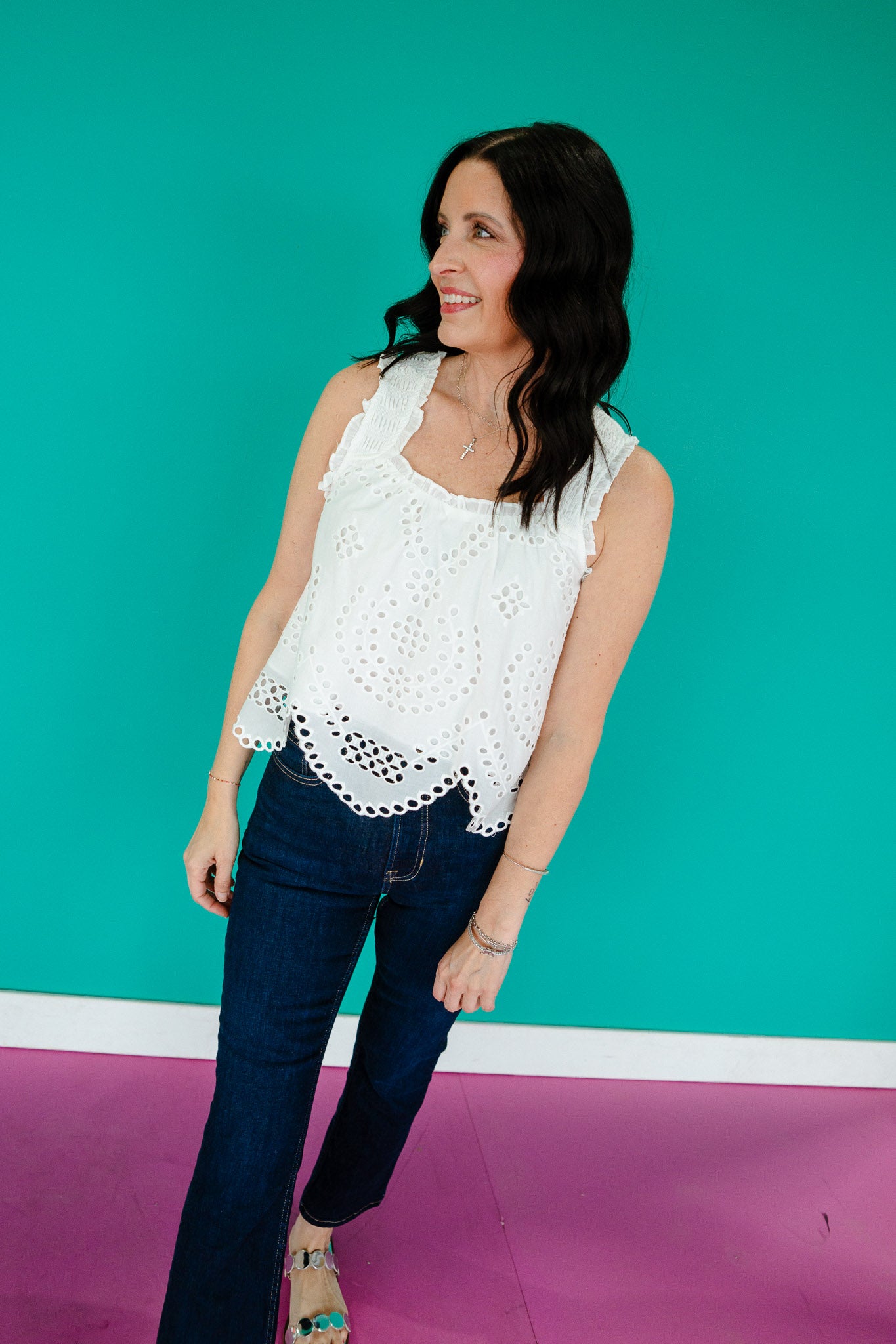 Aria Eyelet Blouse - Cool White