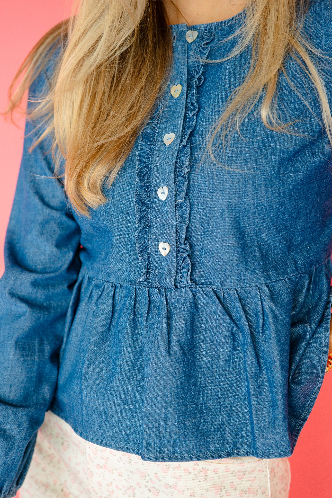 Darcy Denim Babydoll Top - Mid Wash