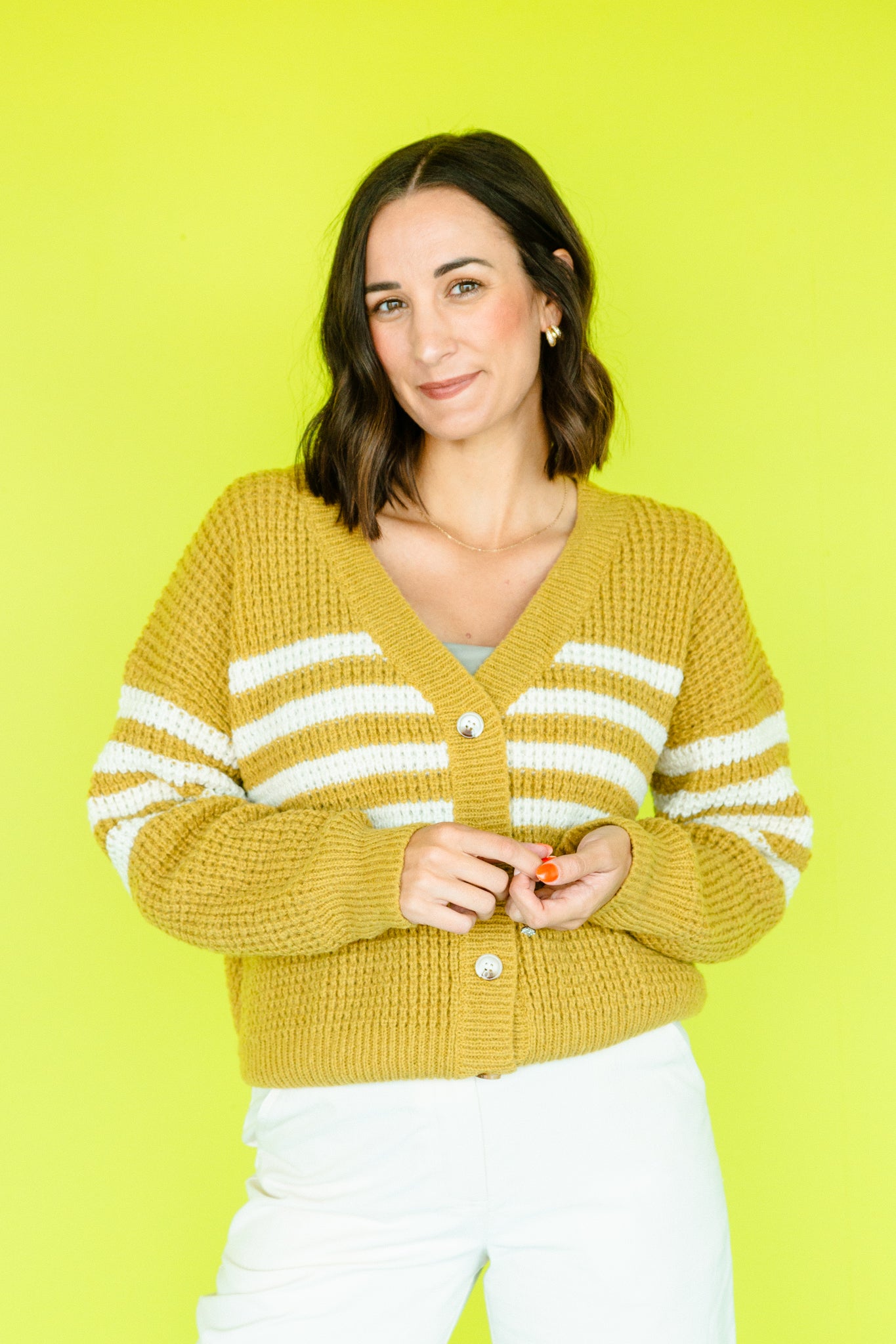 Julia Button Down Cardigan - Oatmeal + Light Moss