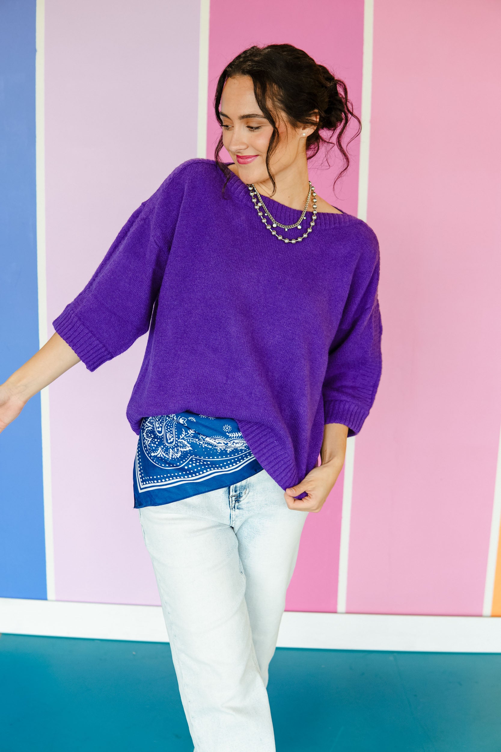 Pick of the Patch Wide Neck Sweater - Royal Purple