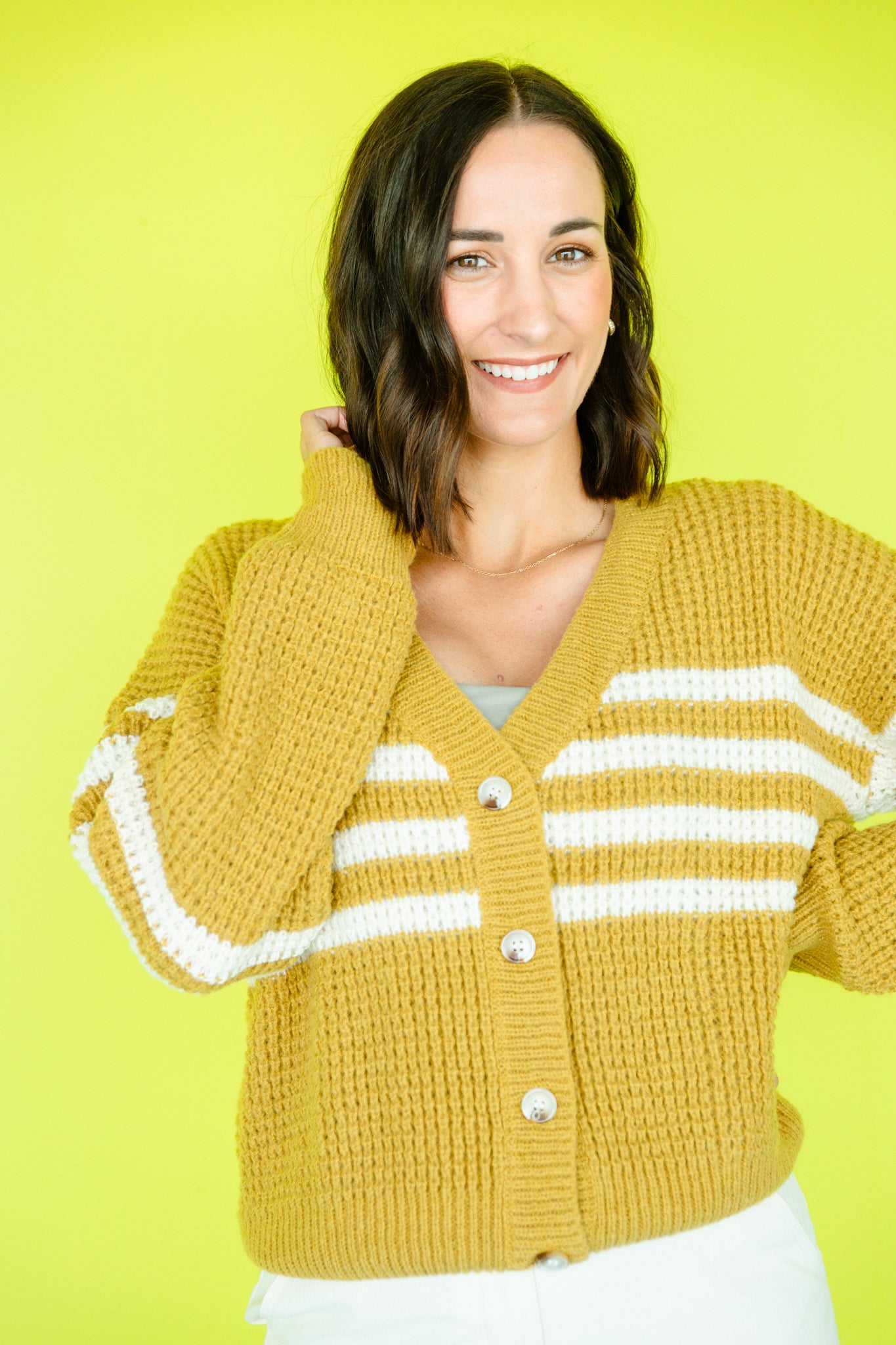 Julia Button Down Cardigan - Oatmeal + Light Moss