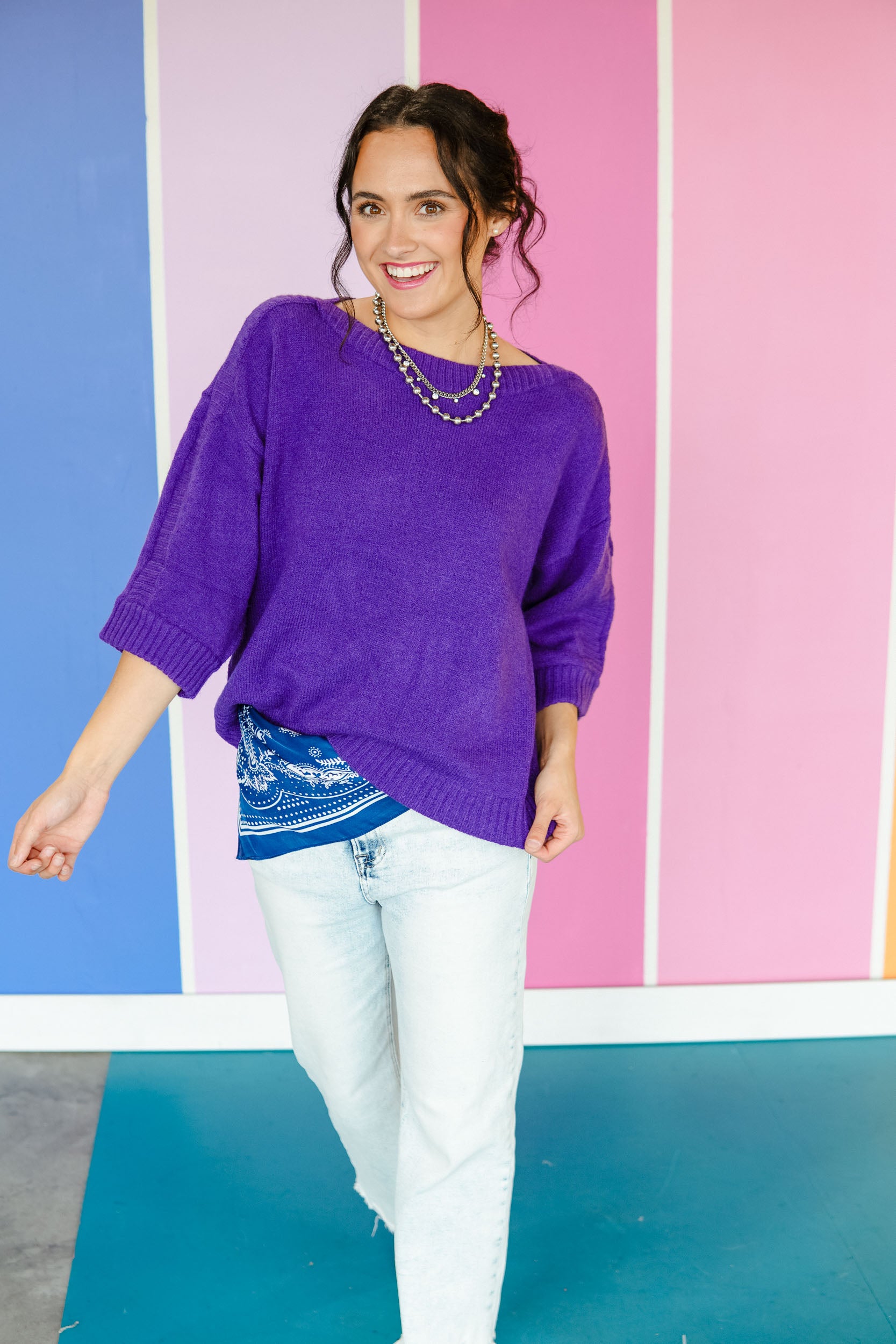 Pick of the Patch Wide Neck Sweater - Royal Purple