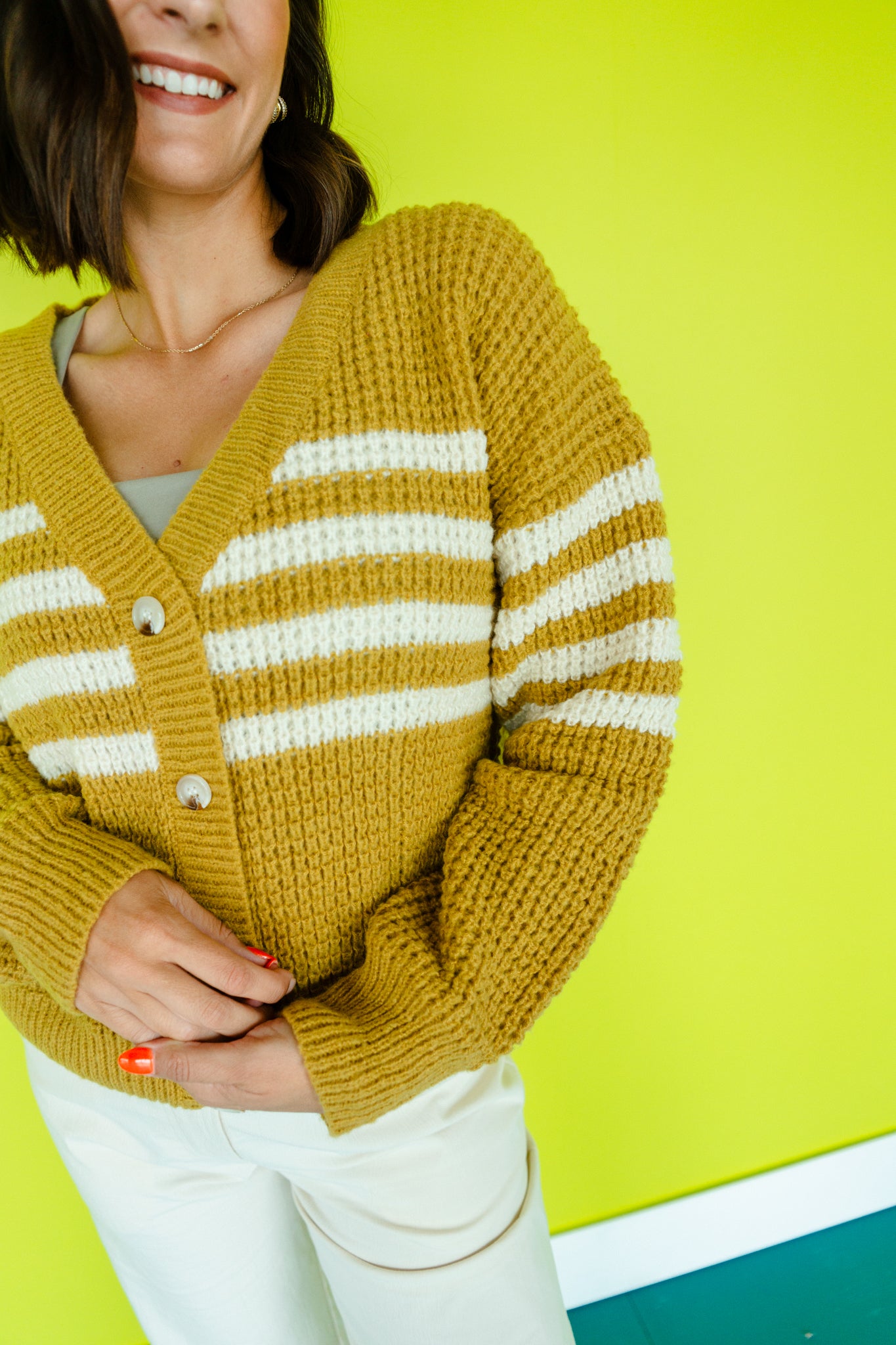 Julia Button Down Cardigan - Oatmeal + Light Moss