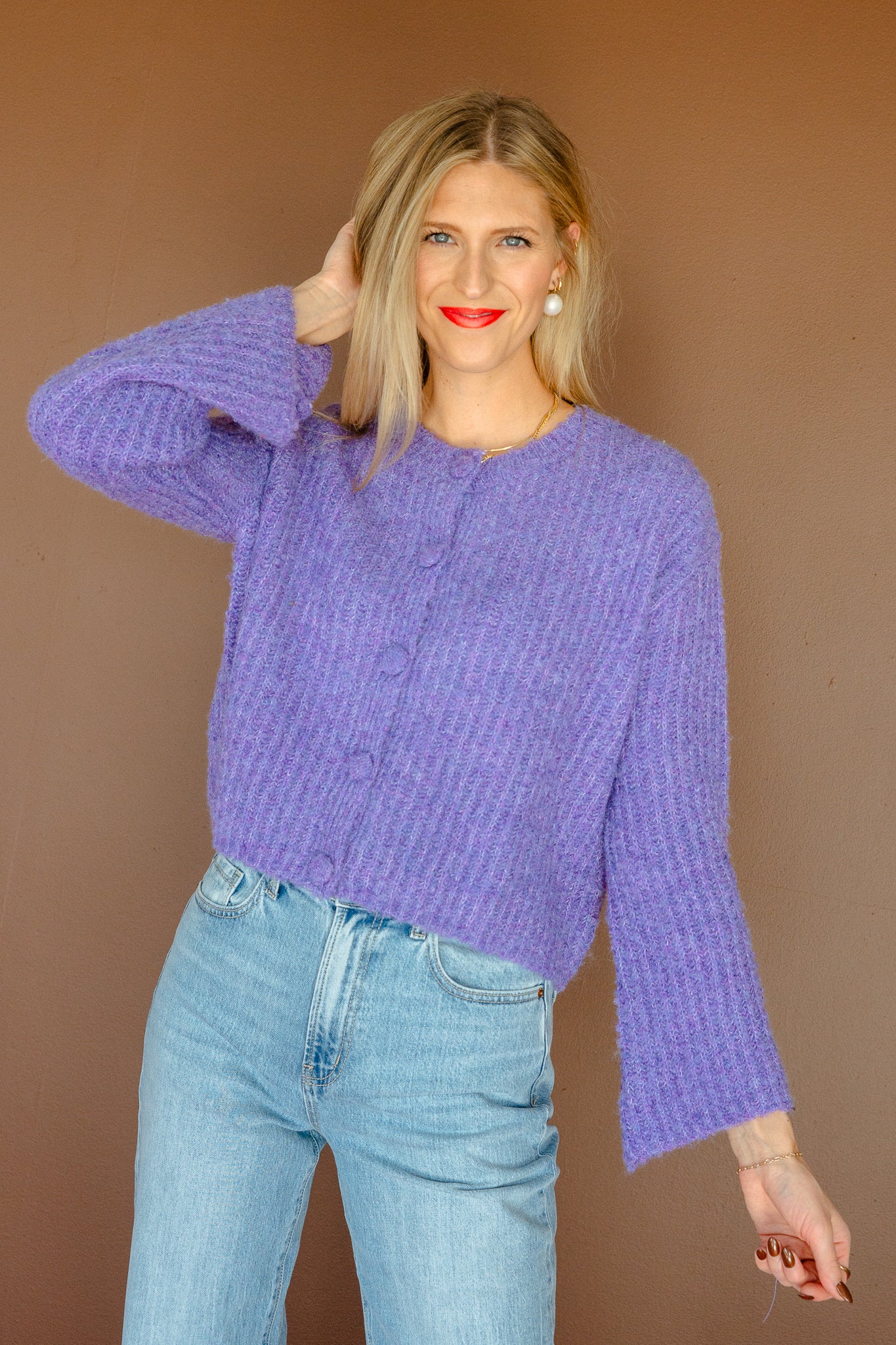 Ayla Button Down Cardigan - Violet
