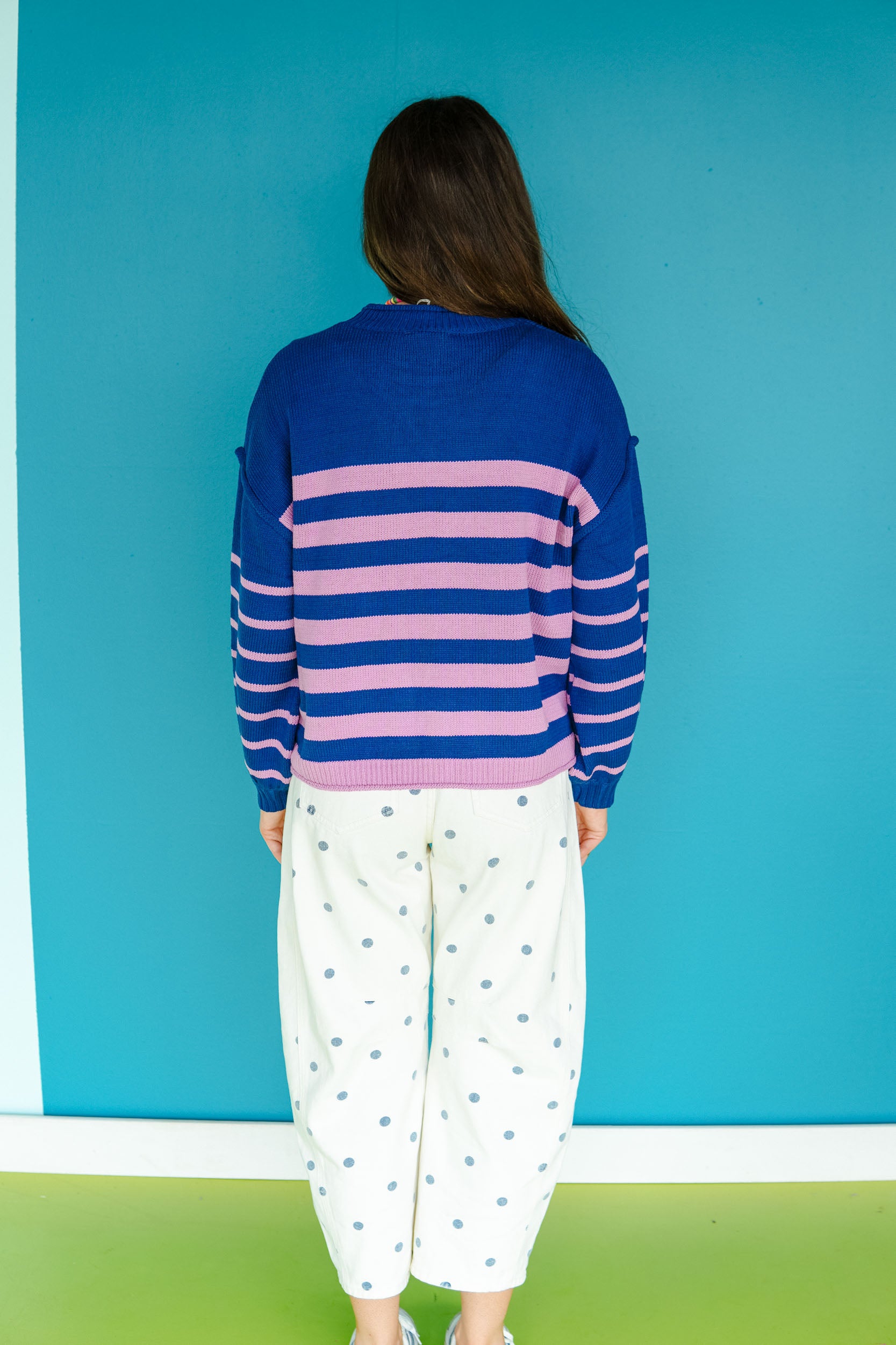 Pink Lady Striped Sweater - Navy + Orchid