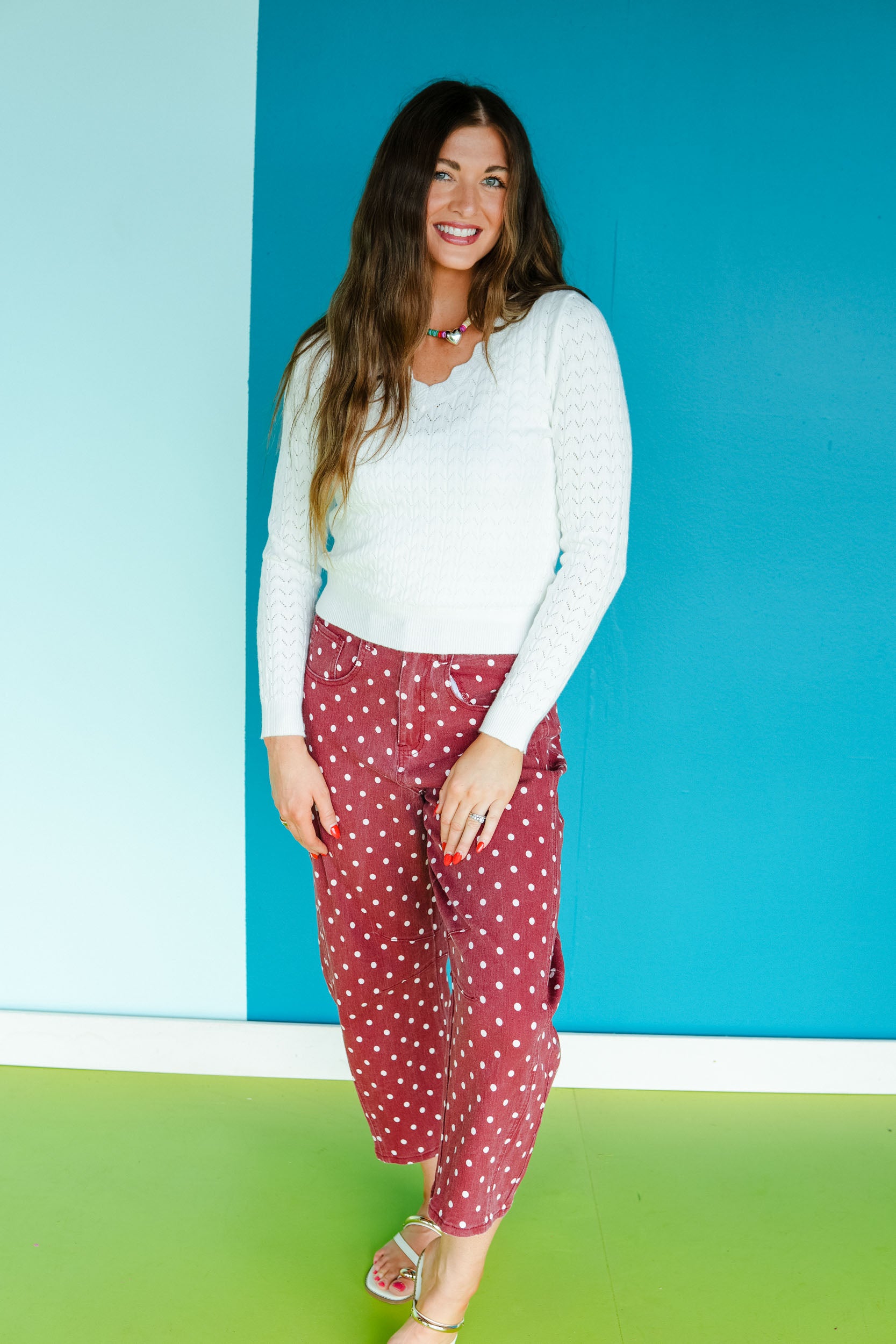 Sonnet V-Neck Pointelle Sweater - Soft White
