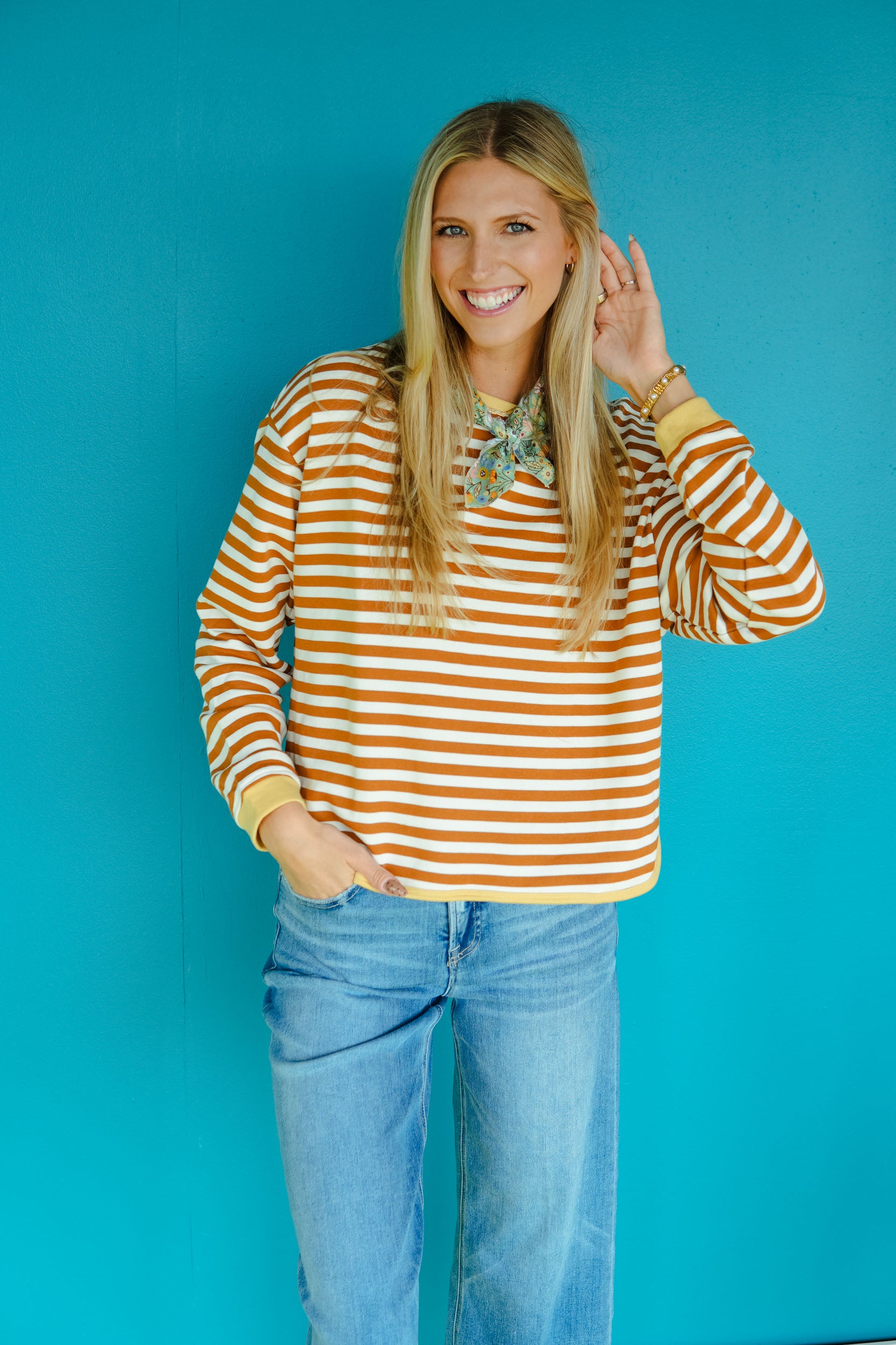 Maize Runner Striped Pullover - Cinnamon + Cream + Yellow