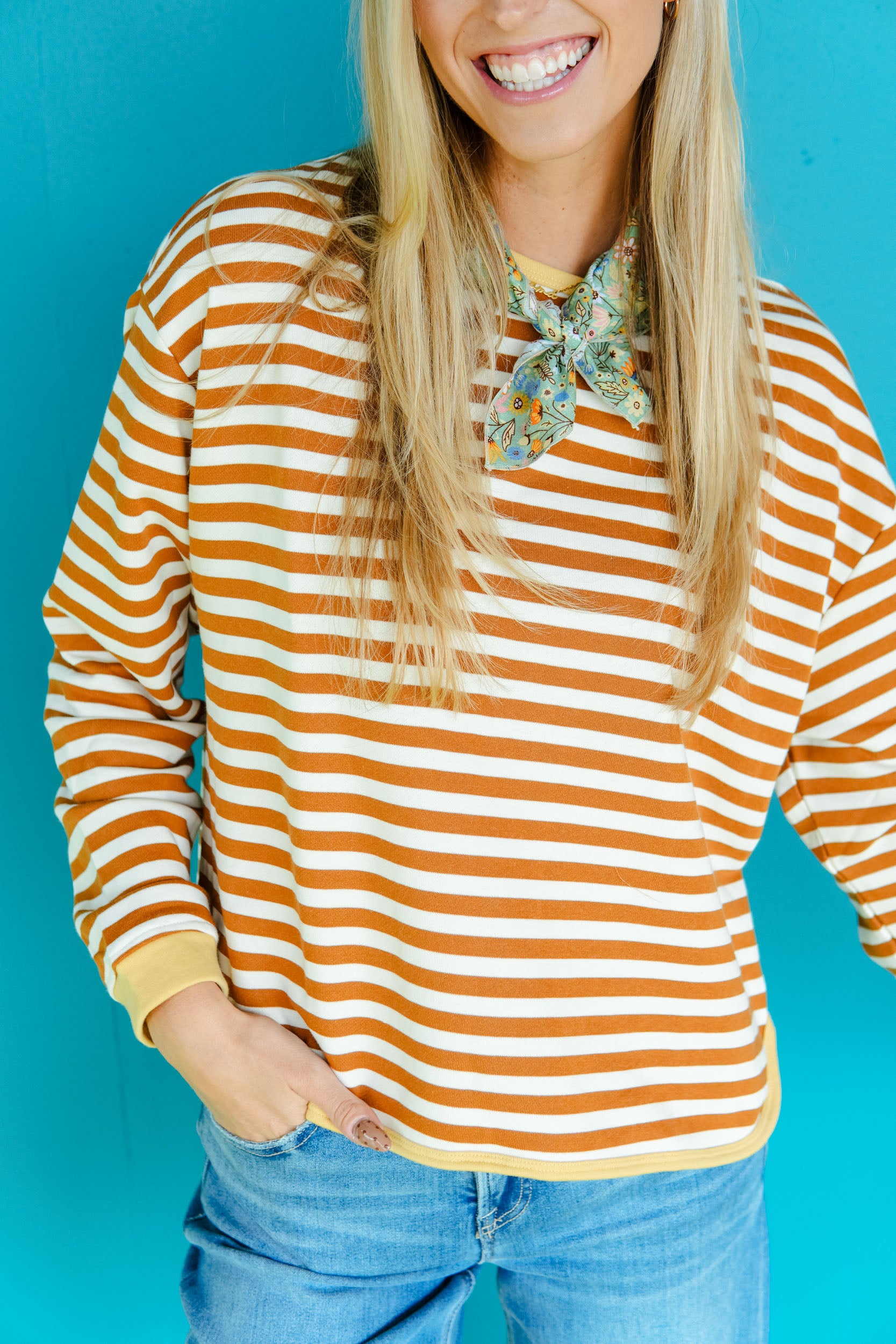 Maize Runner Striped Pullover - Cinnamon + Cream + Yellow